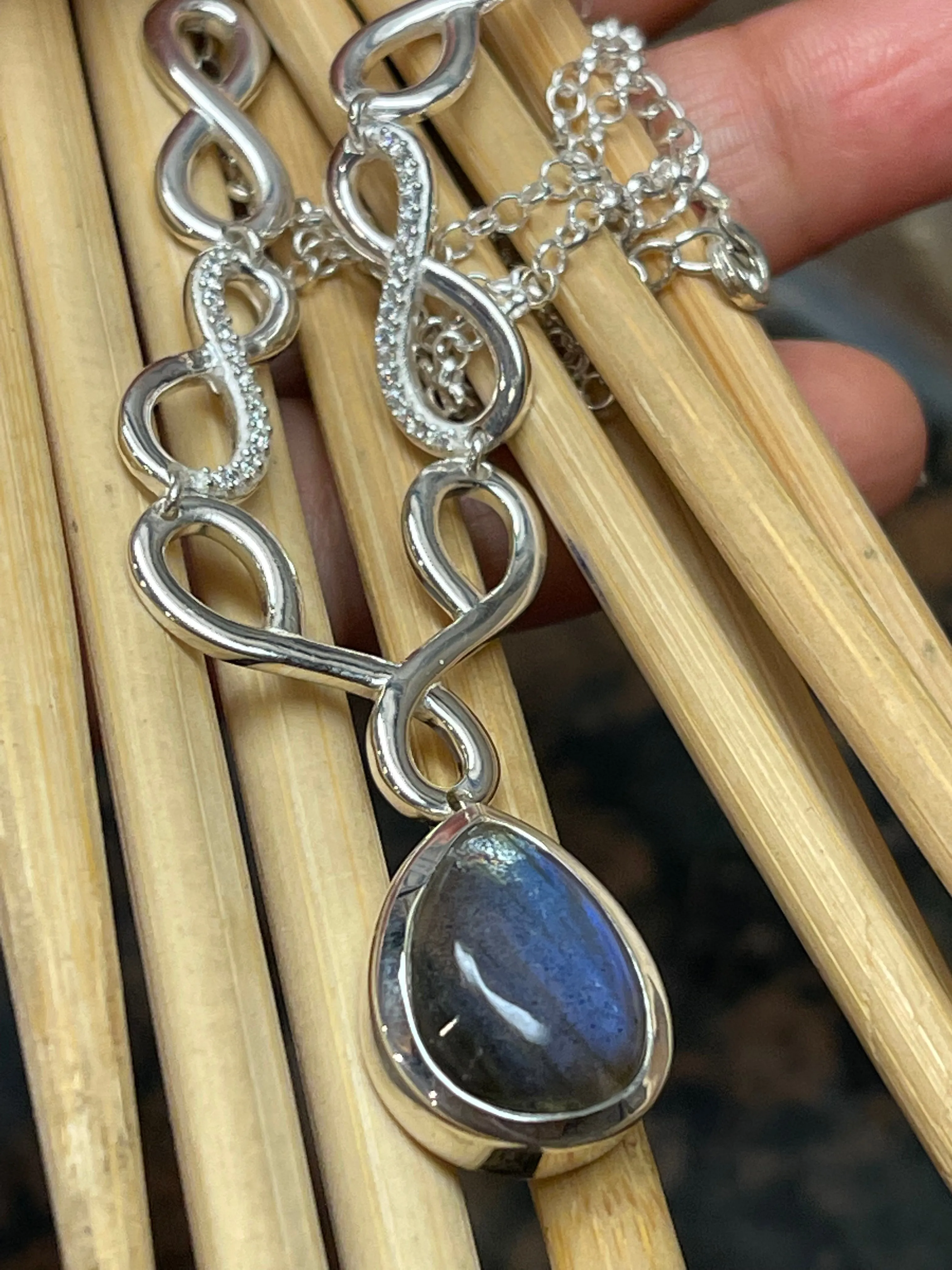Natural Blue Labradorite 925 Solid Sterling Silver Necklace 18"