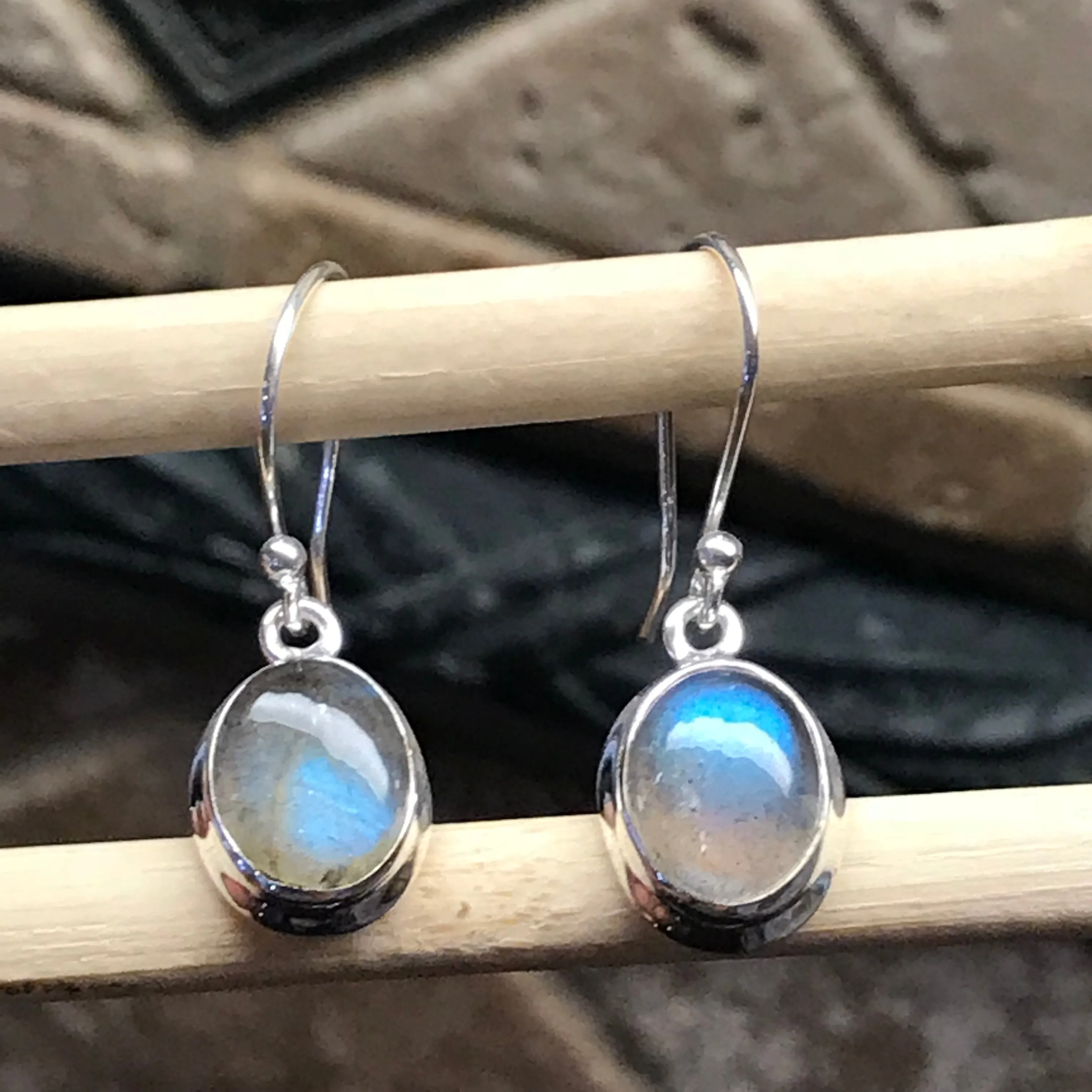 Natural Blue Labradorite 925 Sterling Silver Earrings 25mm
