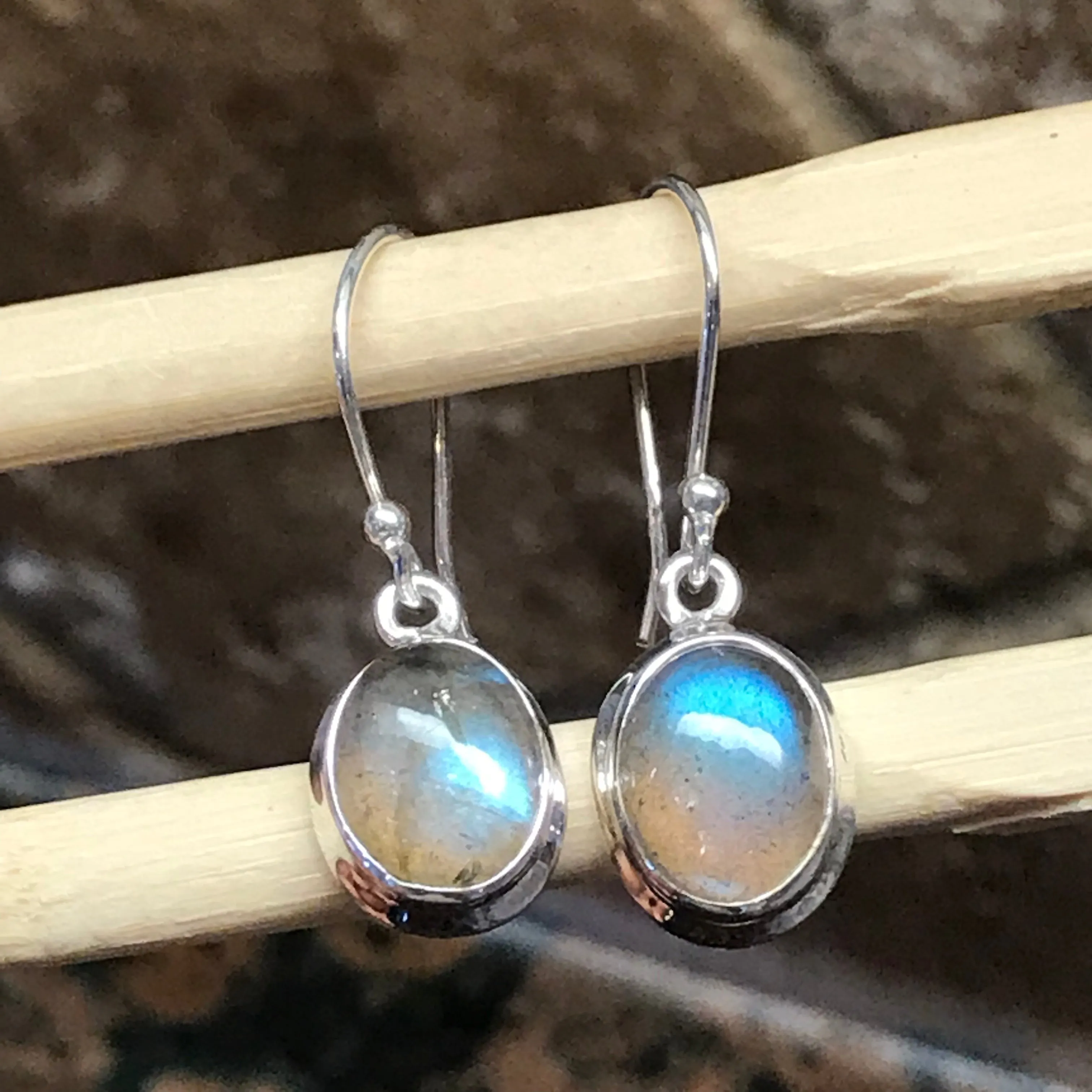 Natural Blue Labradorite 925 Sterling Silver Earrings 25mm