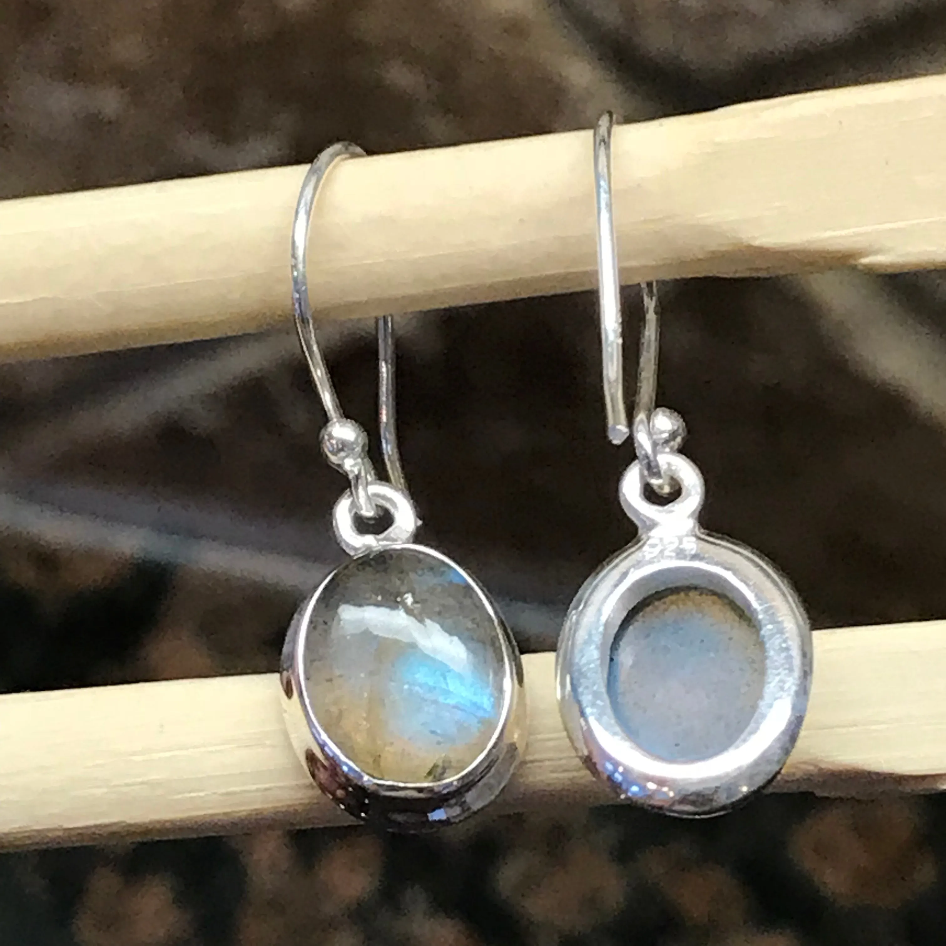 Natural Blue Labradorite 925 Sterling Silver Earrings 25mm