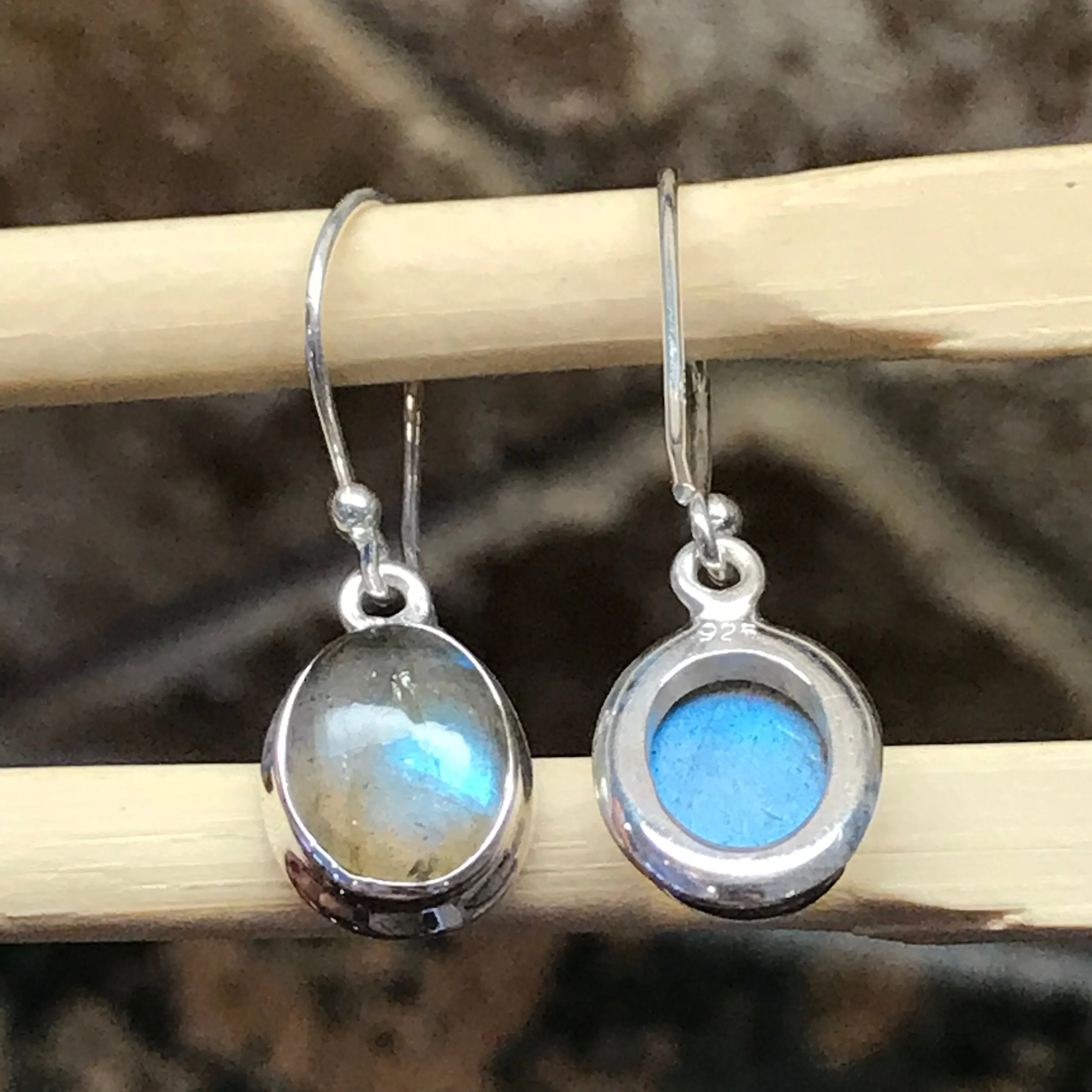 Natural Blue Labradorite 925 Sterling Silver Earrings 25mm