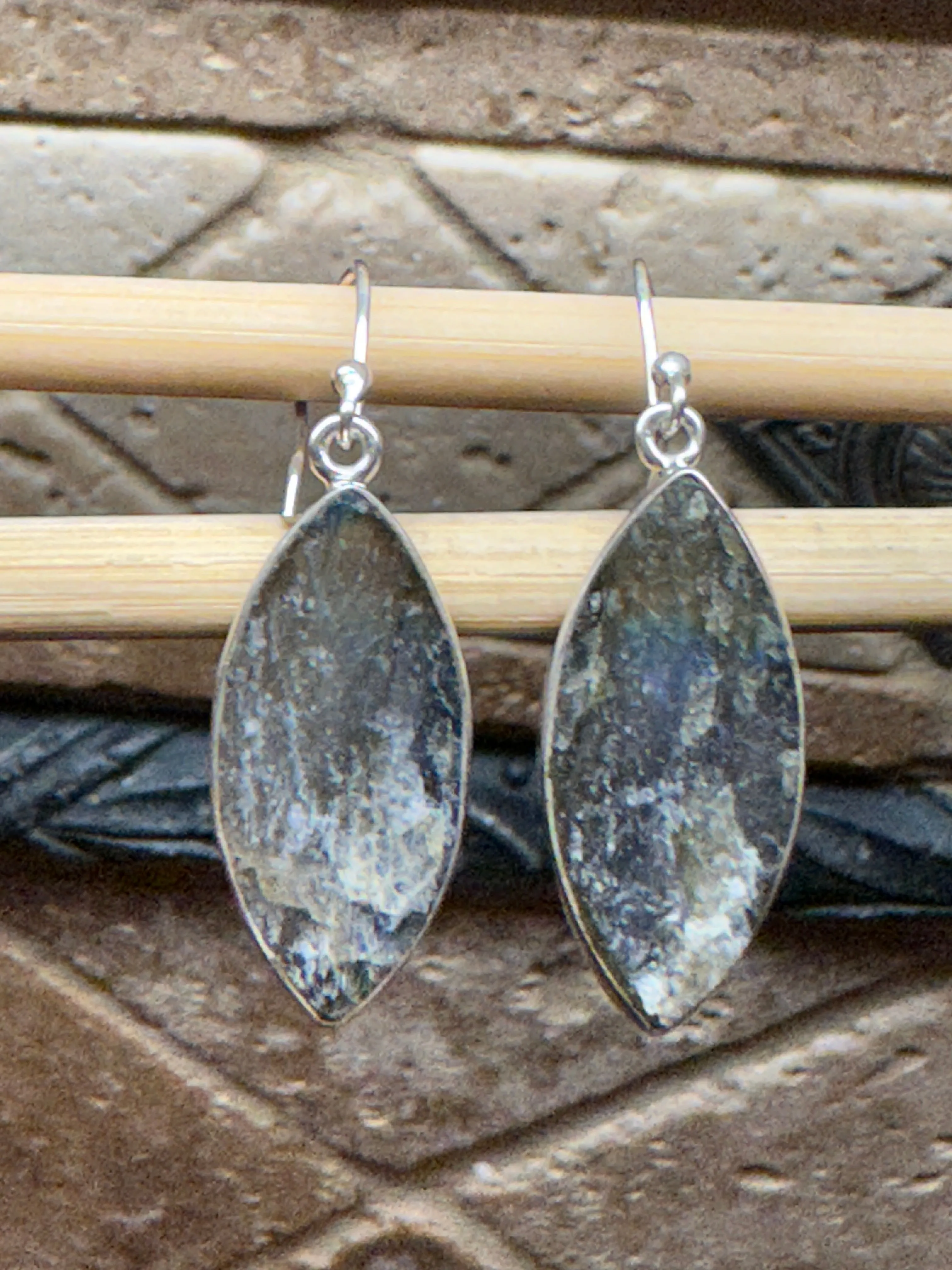 Natural Blue Labradorite 925 Sterling Silver Earrings 35mm