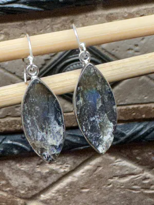 Natural Blue Labradorite 925 Sterling Silver Earrings 35mm