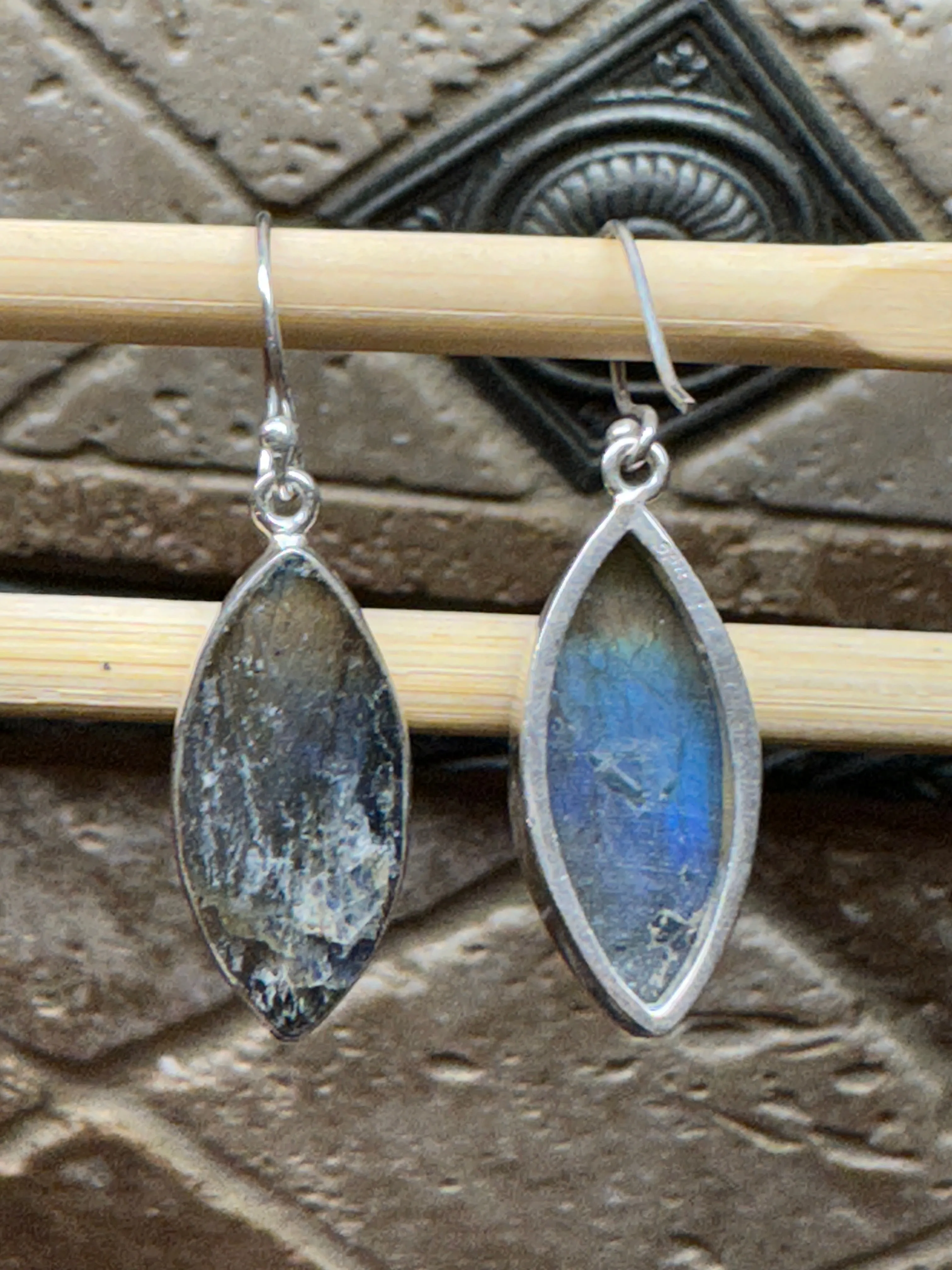 Natural Blue Labradorite 925 Sterling Silver Earrings 35mm