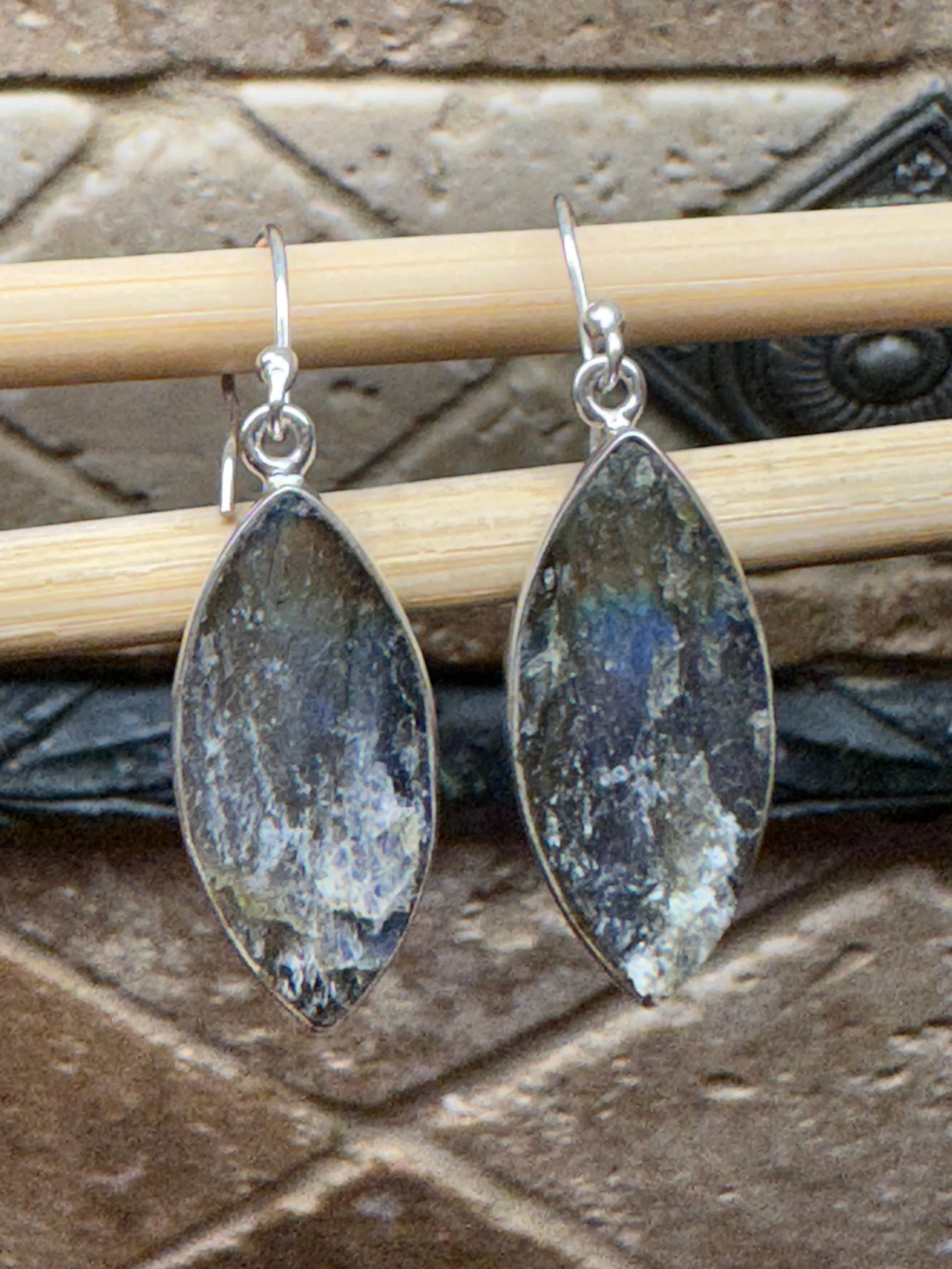 Natural Blue Labradorite 925 Sterling Silver Earrings 35mm