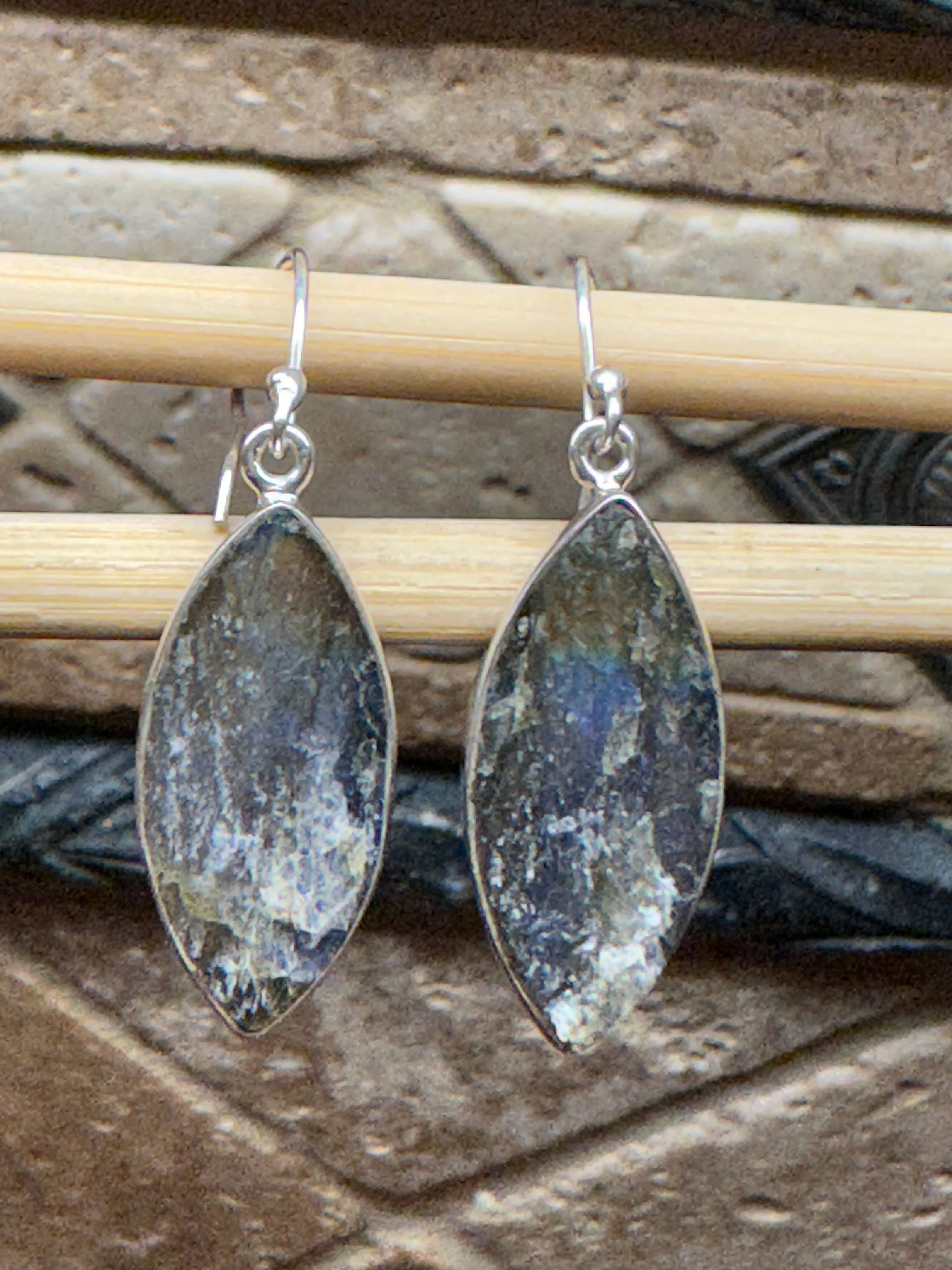 Natural Blue Labradorite 925 Sterling Silver Earrings 35mm