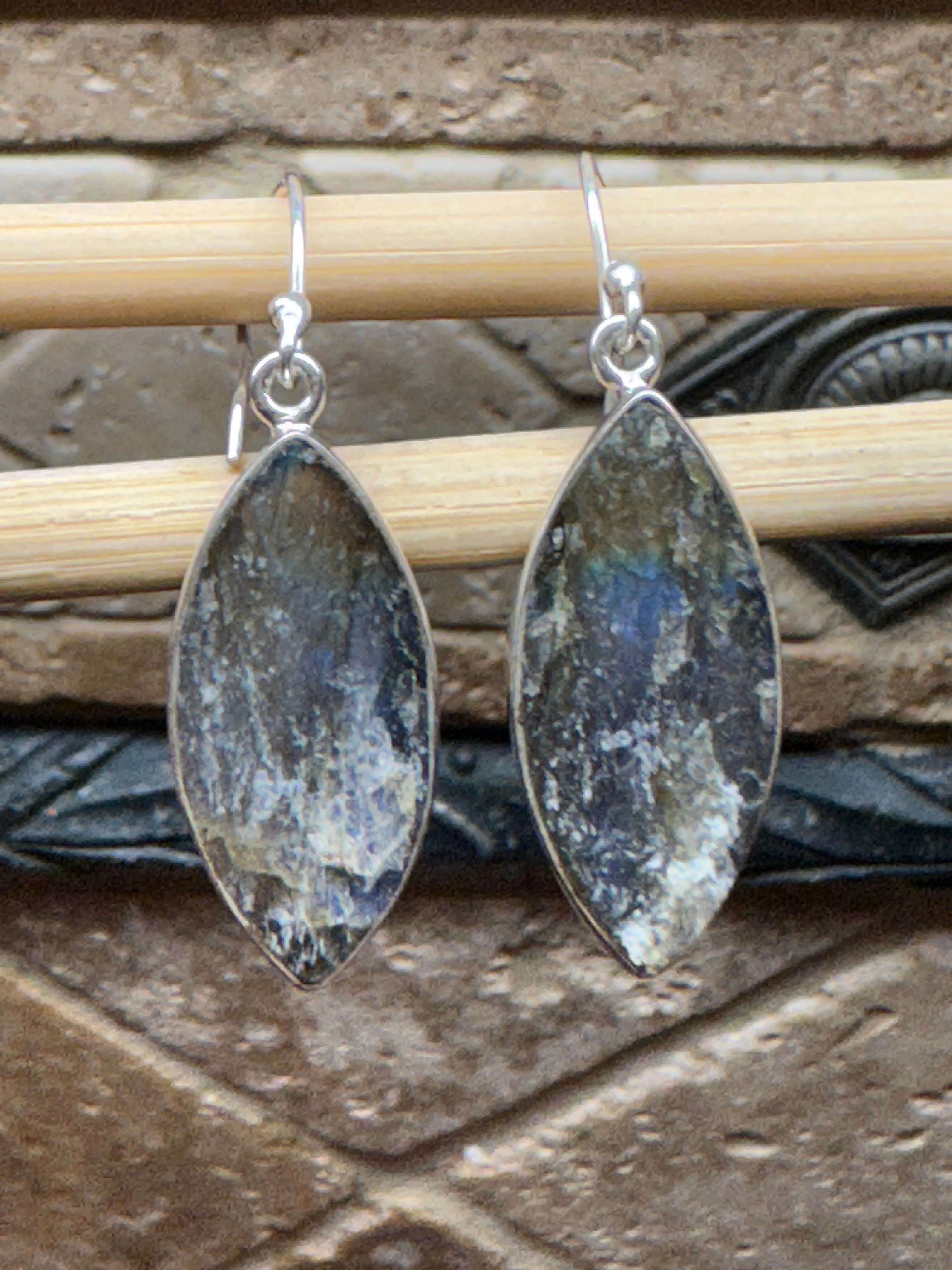 Natural Blue Labradorite 925 Sterling Silver Earrings 35mm