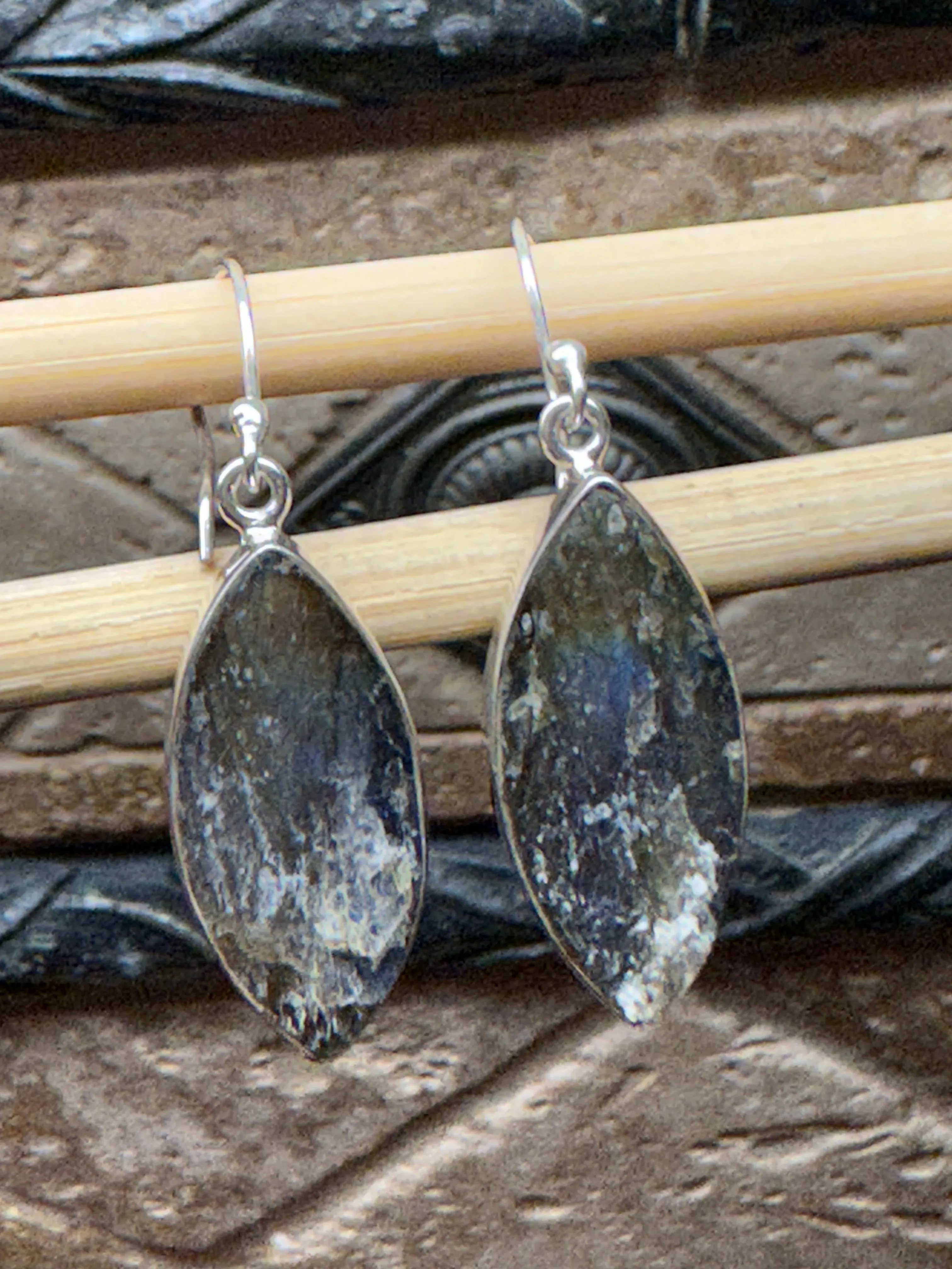 Natural Blue Labradorite 925 Sterling Silver Earrings 35mm
