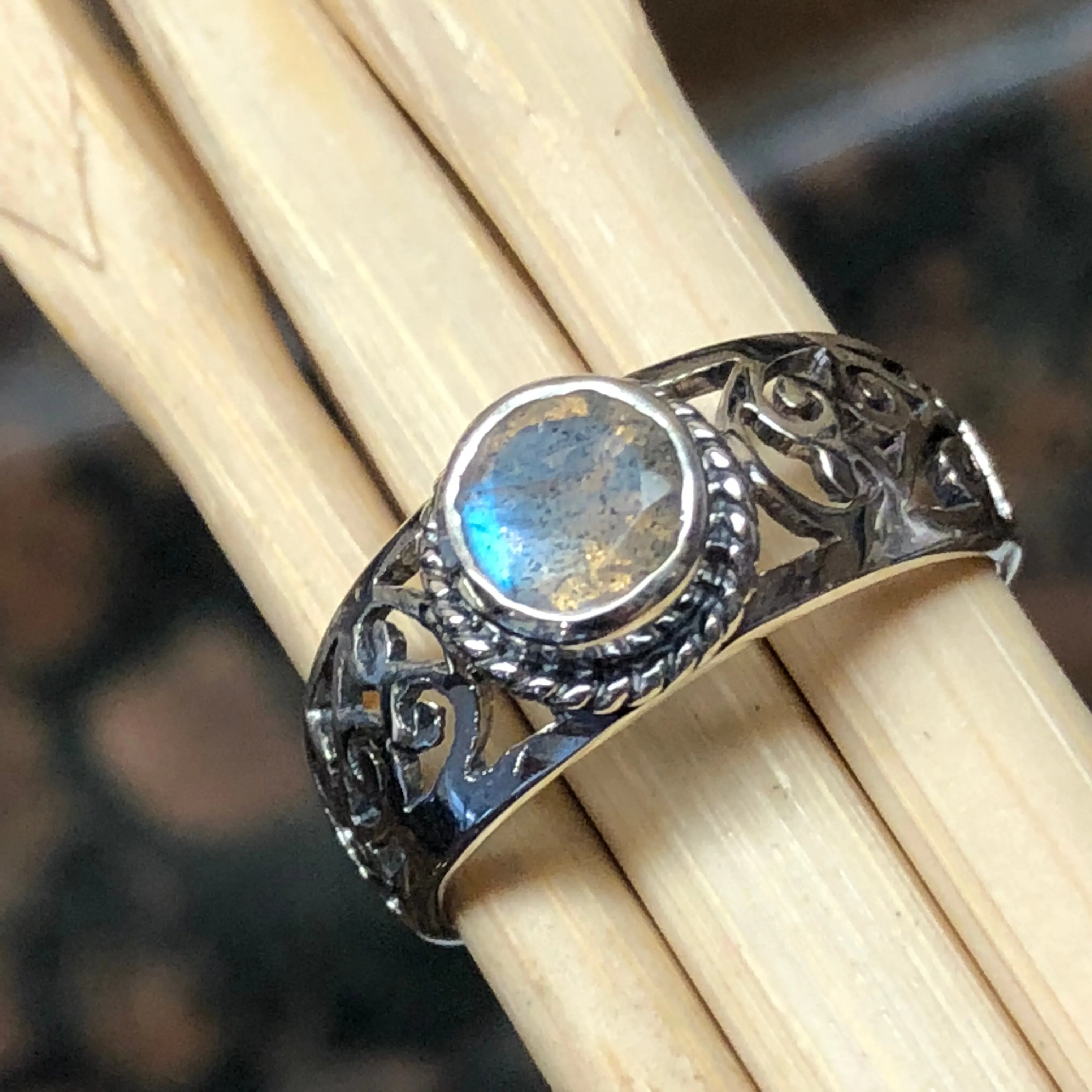 Natural Blue Labradorite 925 Sterling Silver Engagement Ring Size 6, 7, 8, 9