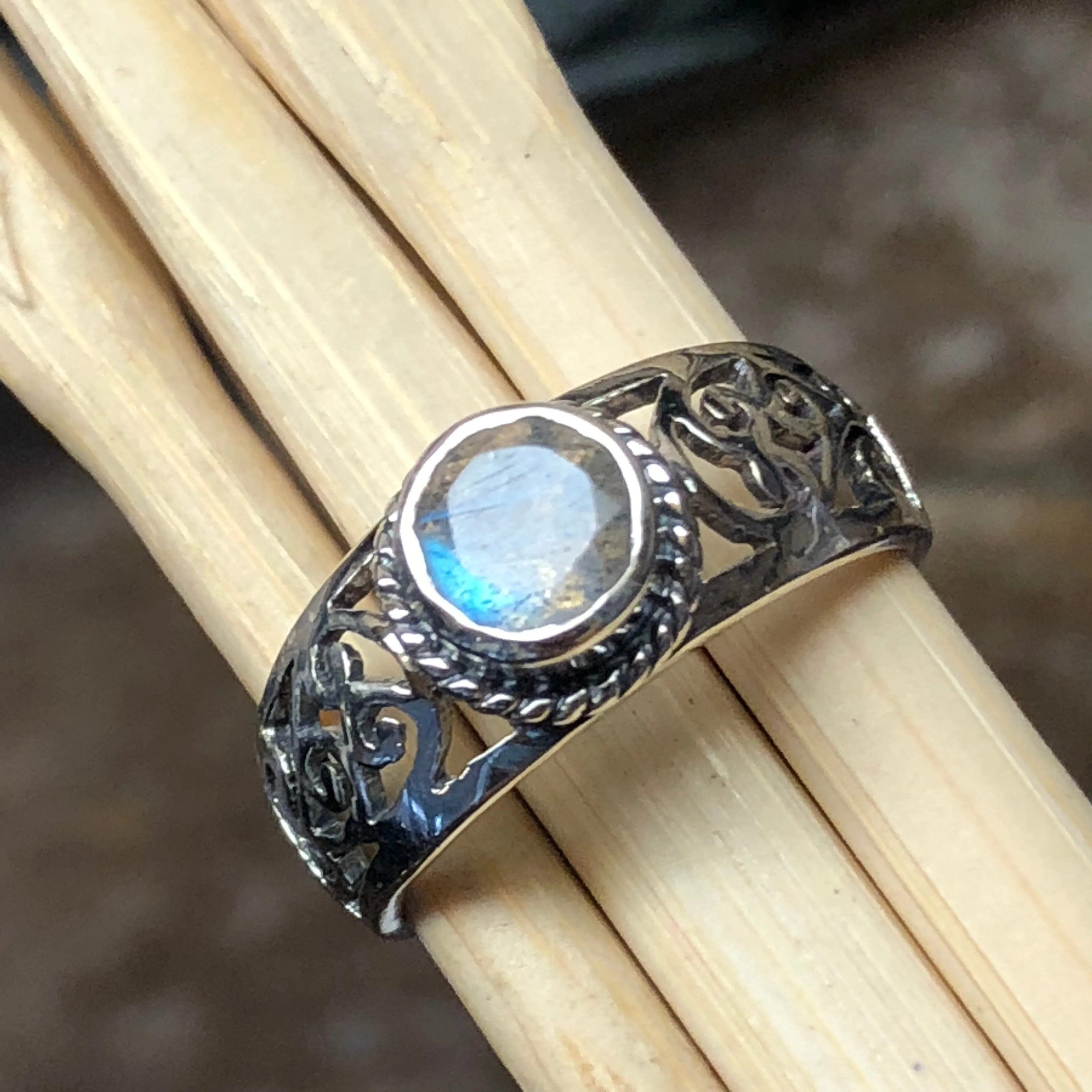 Natural Blue Labradorite 925 Sterling Silver Engagement Ring Size 6, 7, 8, 9