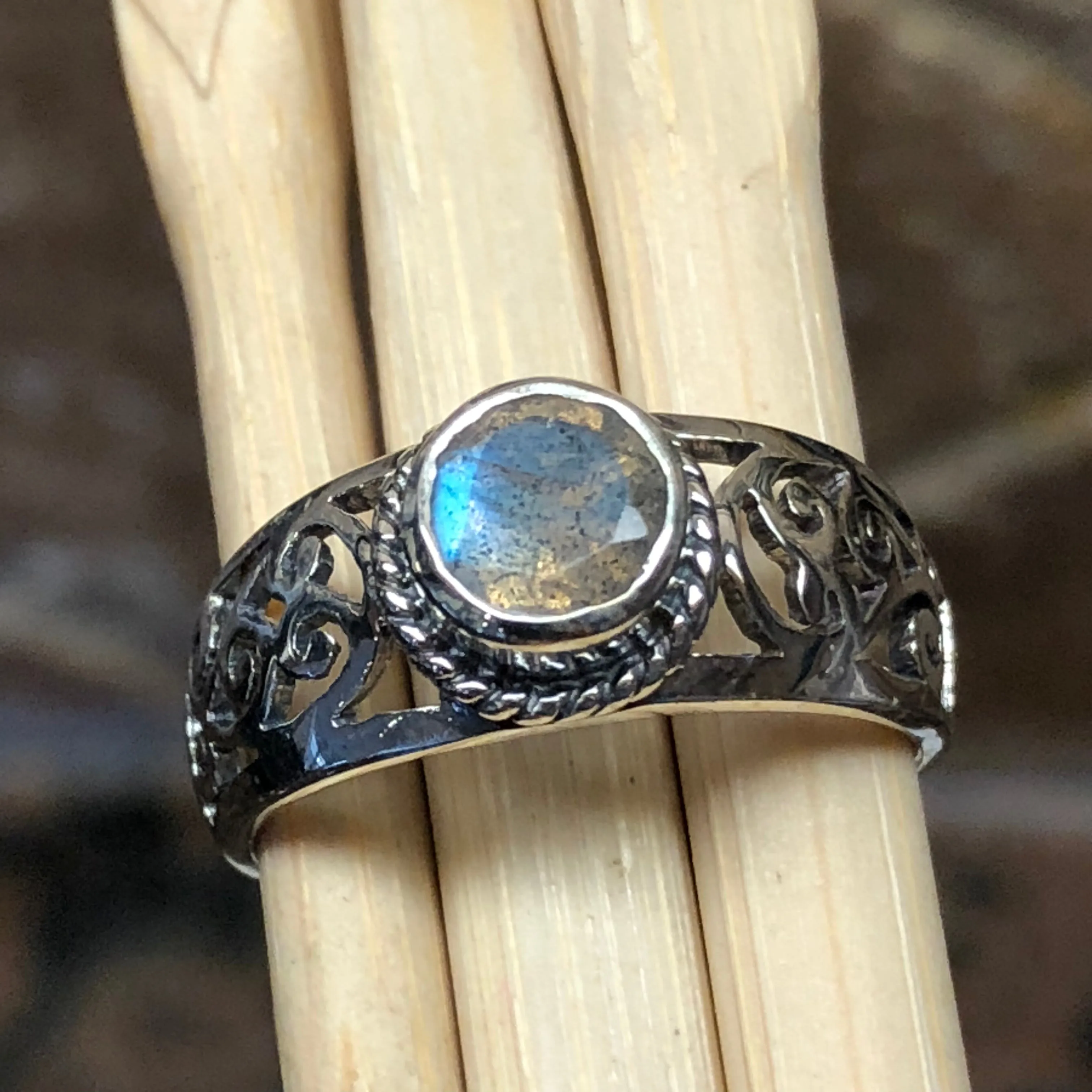Natural Blue Labradorite 925 Sterling Silver Engagement Ring Size 6, 7, 8, 9
