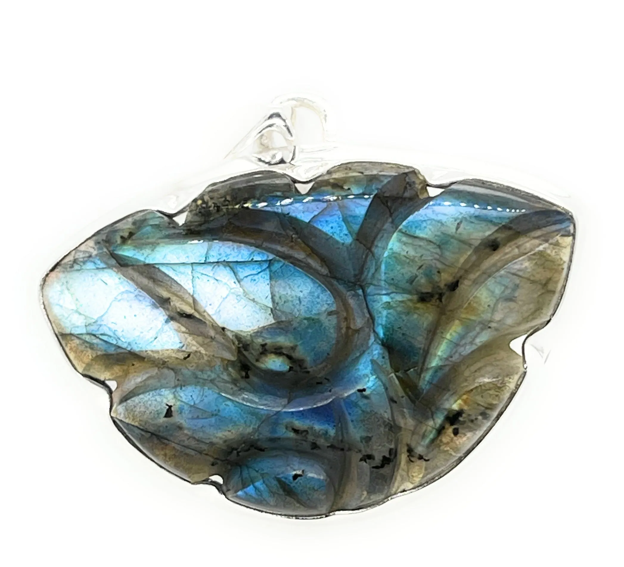 Natural Blue Labradorite 925 Sterling Silver Pendant 30mm