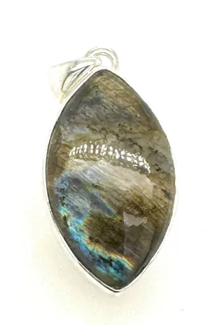 Natural Blue Labradorite 925 Sterling Silver Pendant 35mm