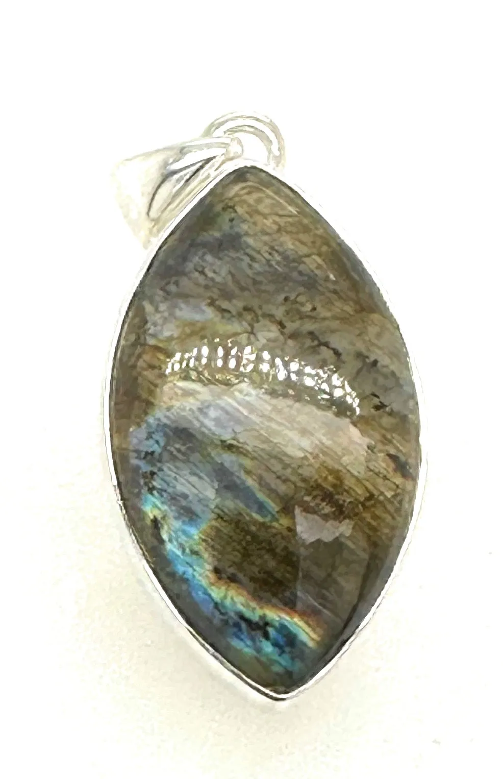 Natural Blue Labradorite 925 Sterling Silver Pendant 35mm