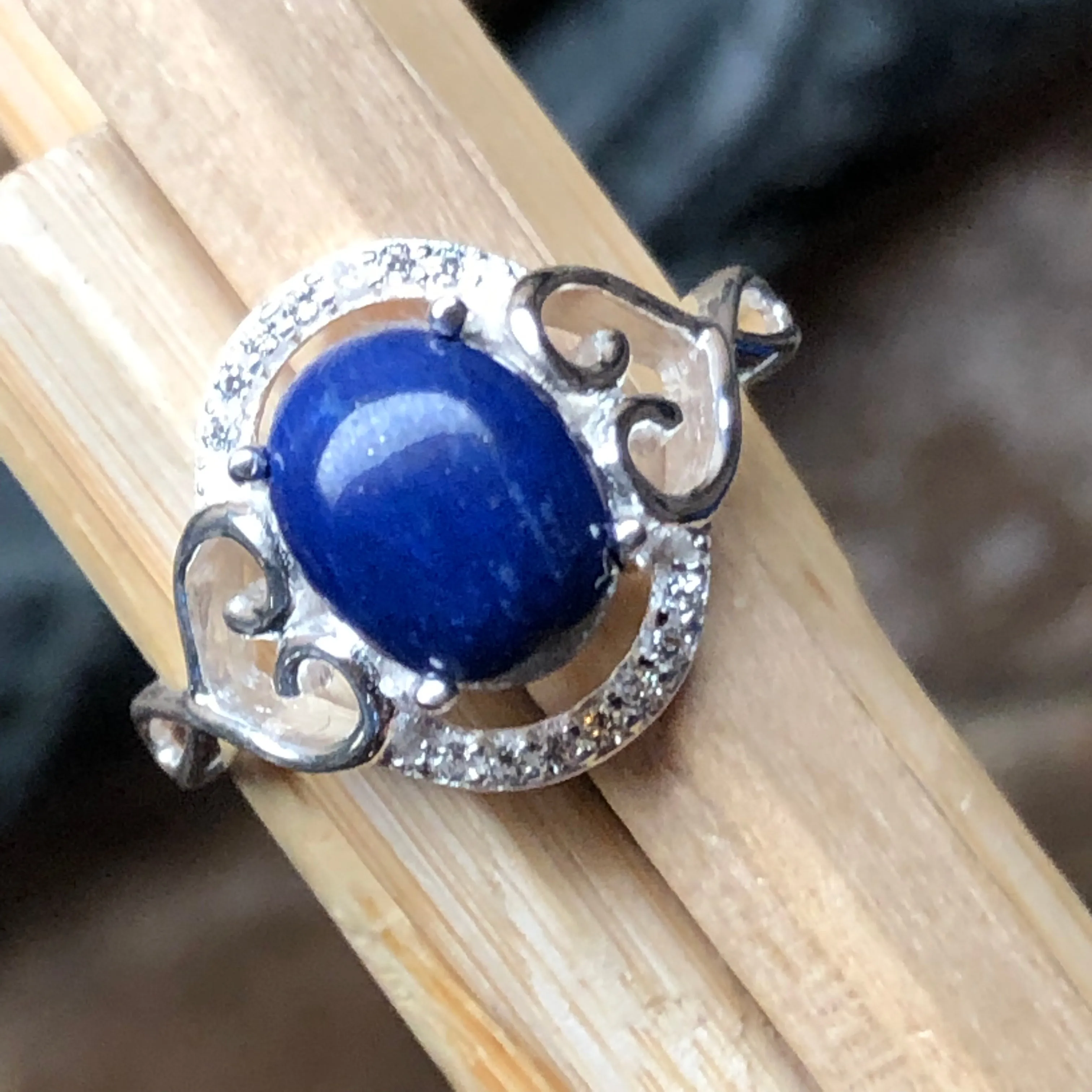 Natural Blue Lapis Lazuli 925 Solid Sterling Silver Engagement Ring Size 6, 7, 8, 9