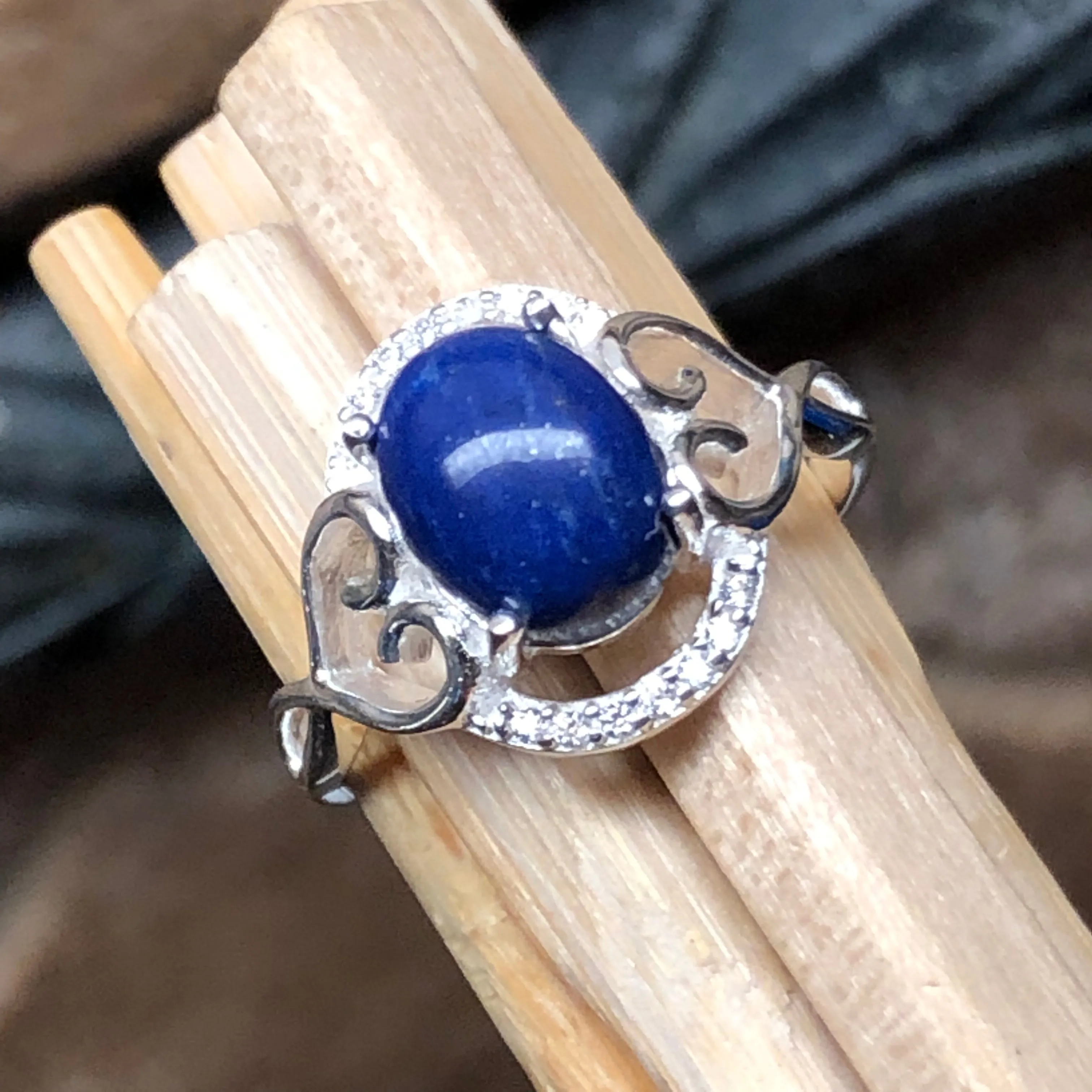 Natural Blue Lapis Lazuli 925 Solid Sterling Silver Engagement Ring Size 6, 7, 8, 9