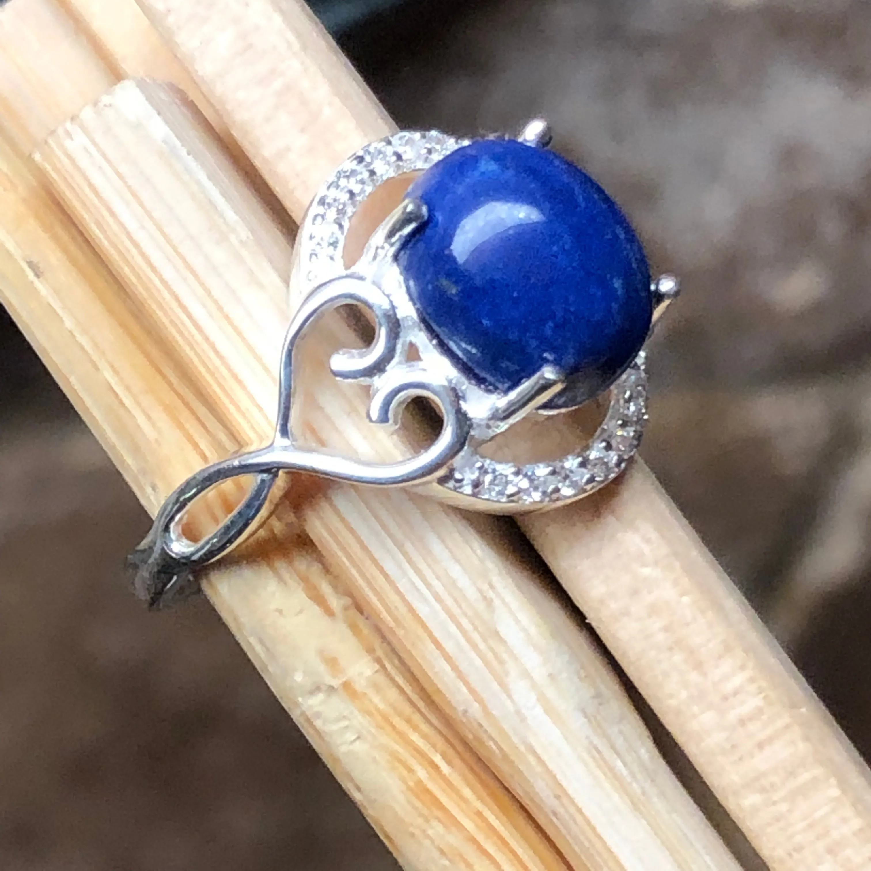 Natural Blue Lapis Lazuli 925 Solid Sterling Silver Engagement Ring Size 6, 7, 8, 9