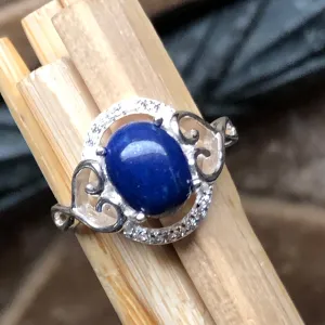 Natural Blue Lapis Lazuli 925 Solid Sterling Silver Engagement Ring Size 6, 7, 8, 9