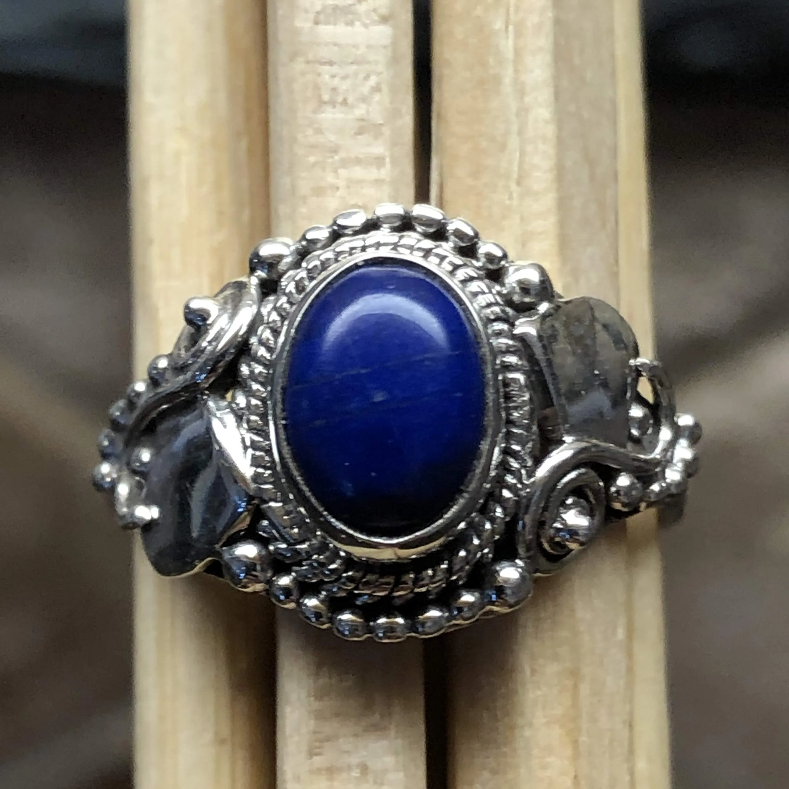 Natural Blue Lapis Lazuli 925 Solid Sterling Silver Engagement Ring Size 6, 7, 8, 9