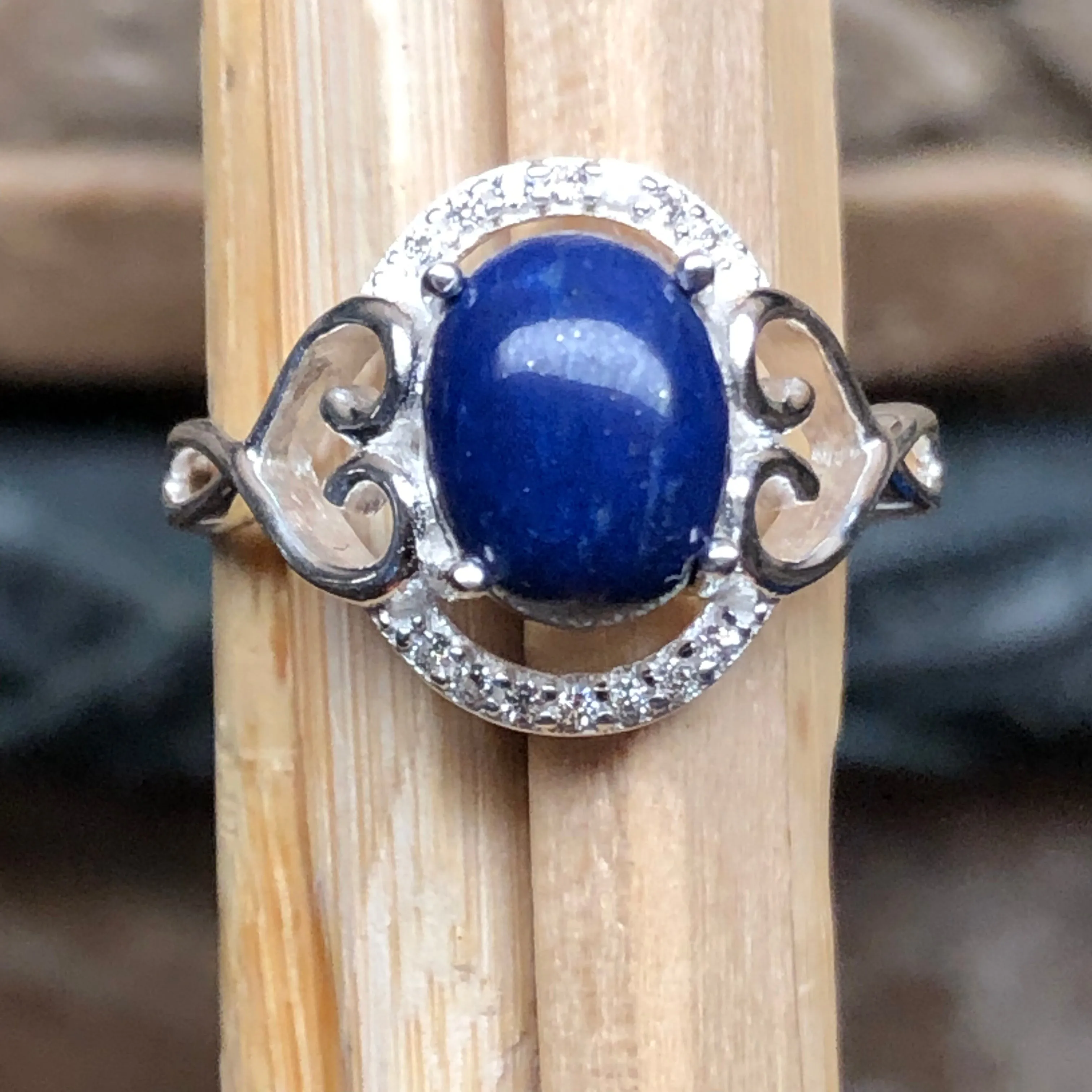 Natural Blue Lapis Lazuli 925 Solid Sterling Silver Engagement Ring Size 6, 7, 8, 9