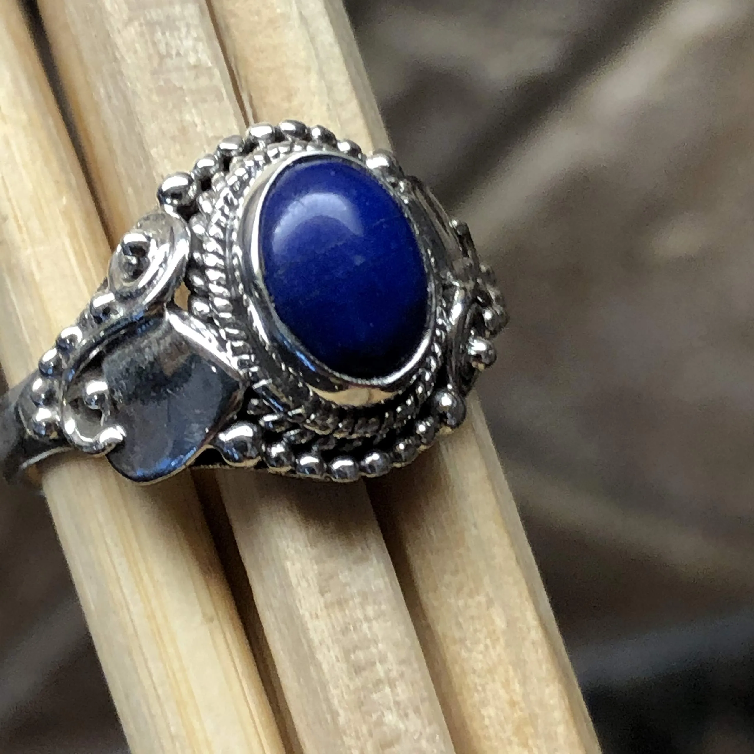 Natural Blue Lapis Lazuli 925 Solid Sterling Silver Engagement Ring Size 6, 7, 8, 9