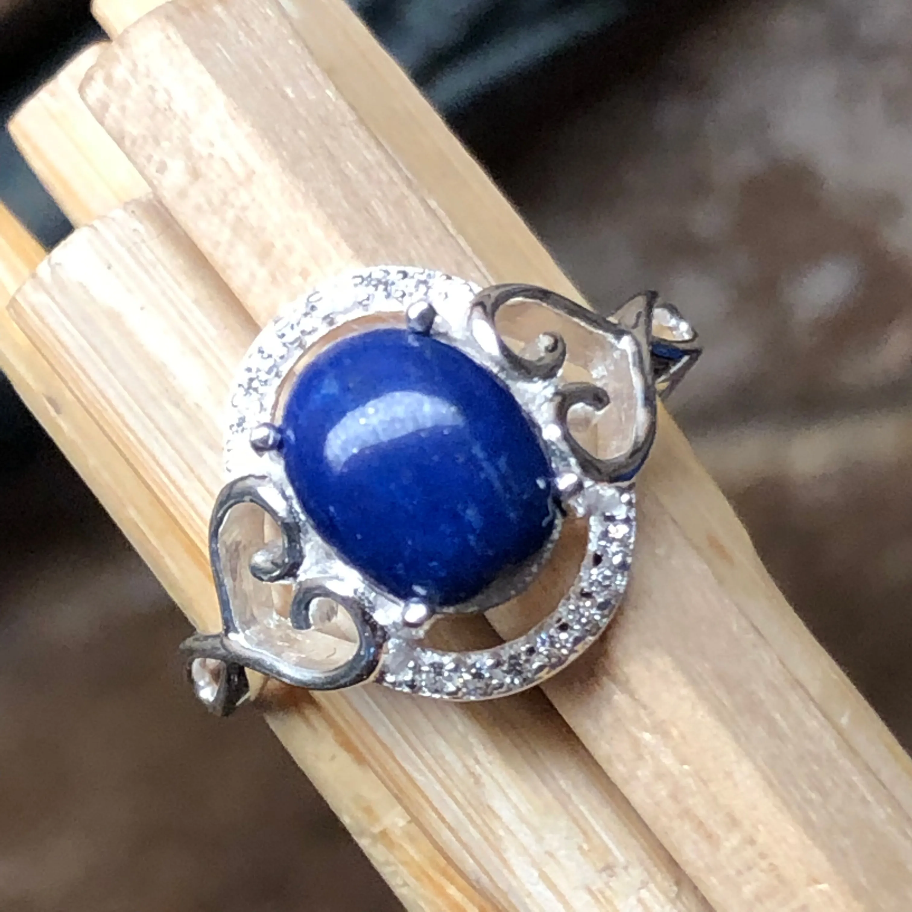 Natural Blue Lapis Lazuli 925 Solid Sterling Silver Engagement Ring Size 6, 7, 8, 9