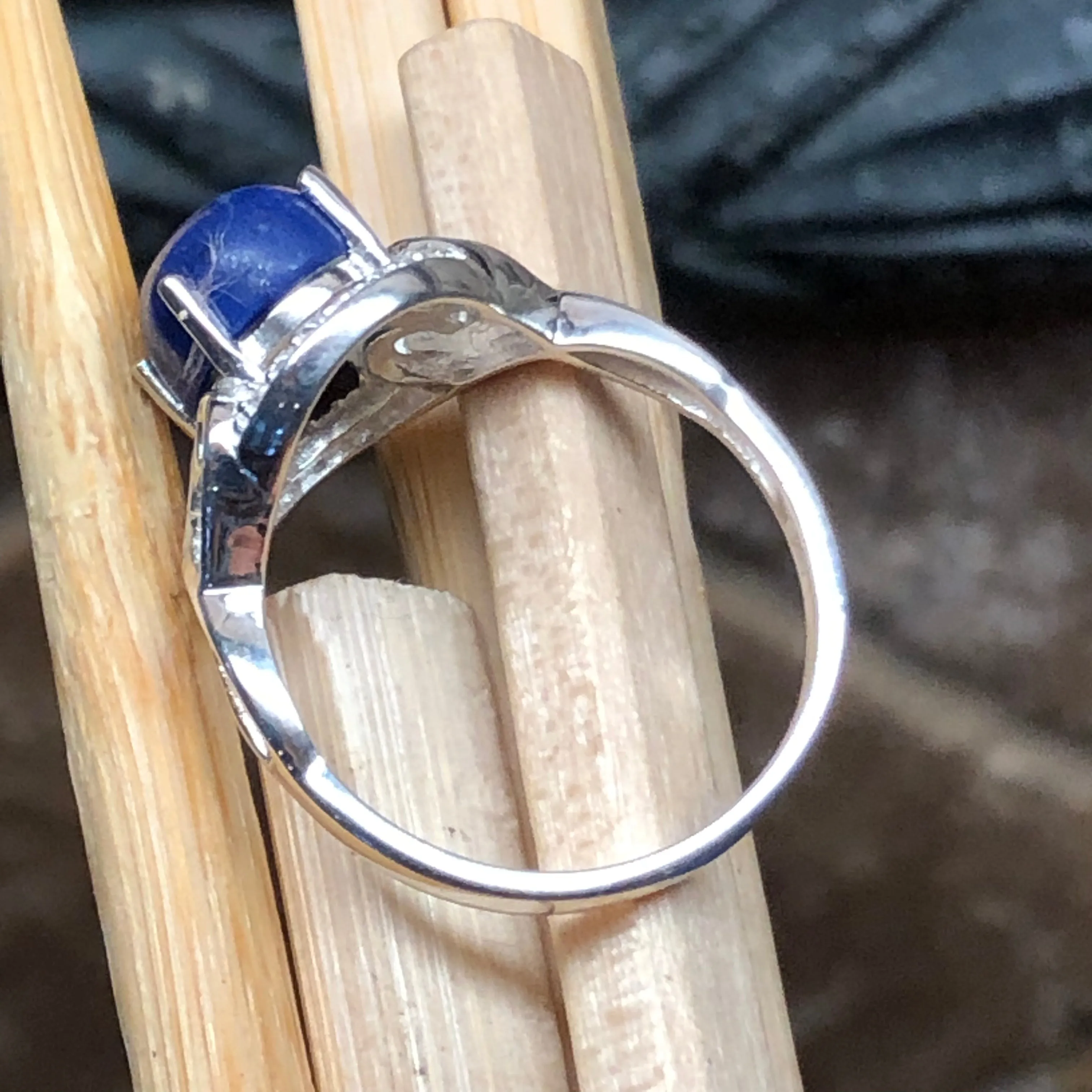 Natural Blue Lapis Lazuli 925 Solid Sterling Silver Engagement Ring Size 6, 7, 8, 9
