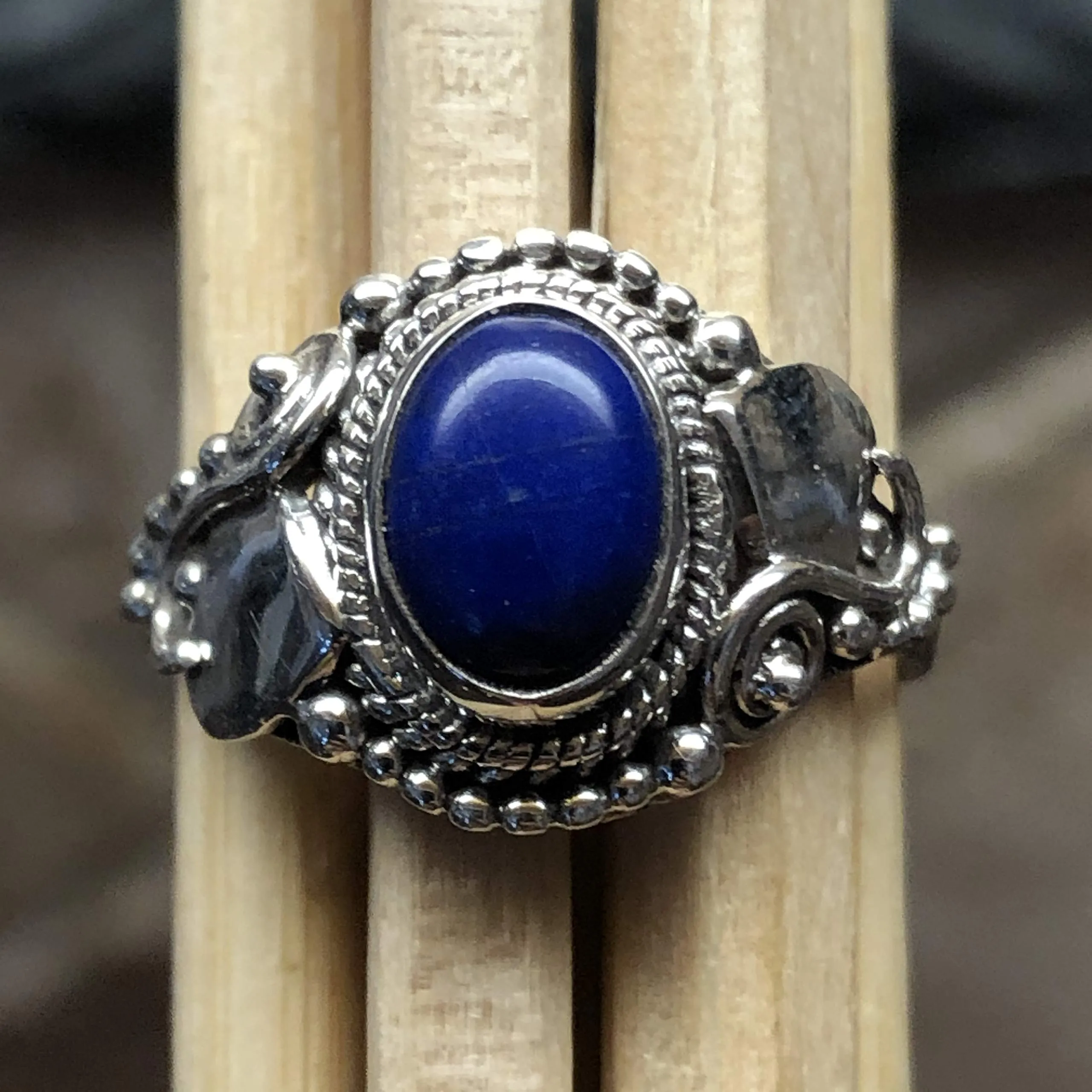 Natural Blue Lapis Lazuli 925 Solid Sterling Silver Engagement Ring Size 6, 7, 8, 9