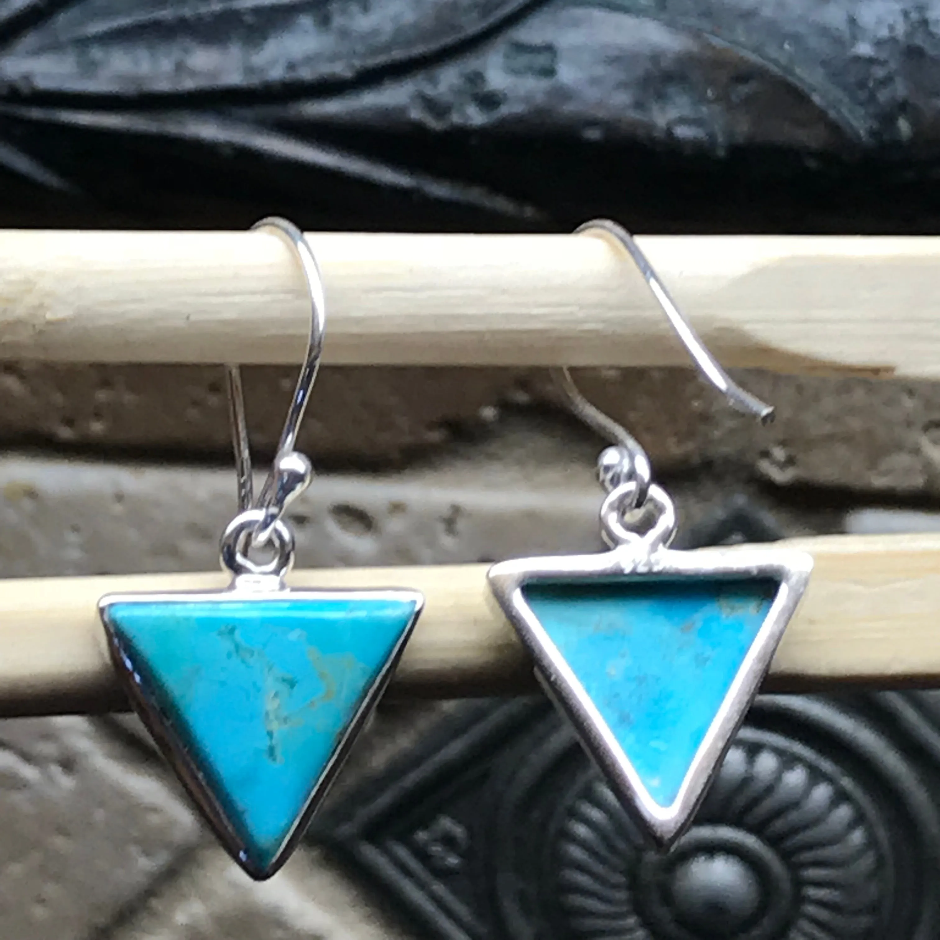 Natural Blue Mohave Turquoise 925 Solid Sterling Silver Earrings 25mm