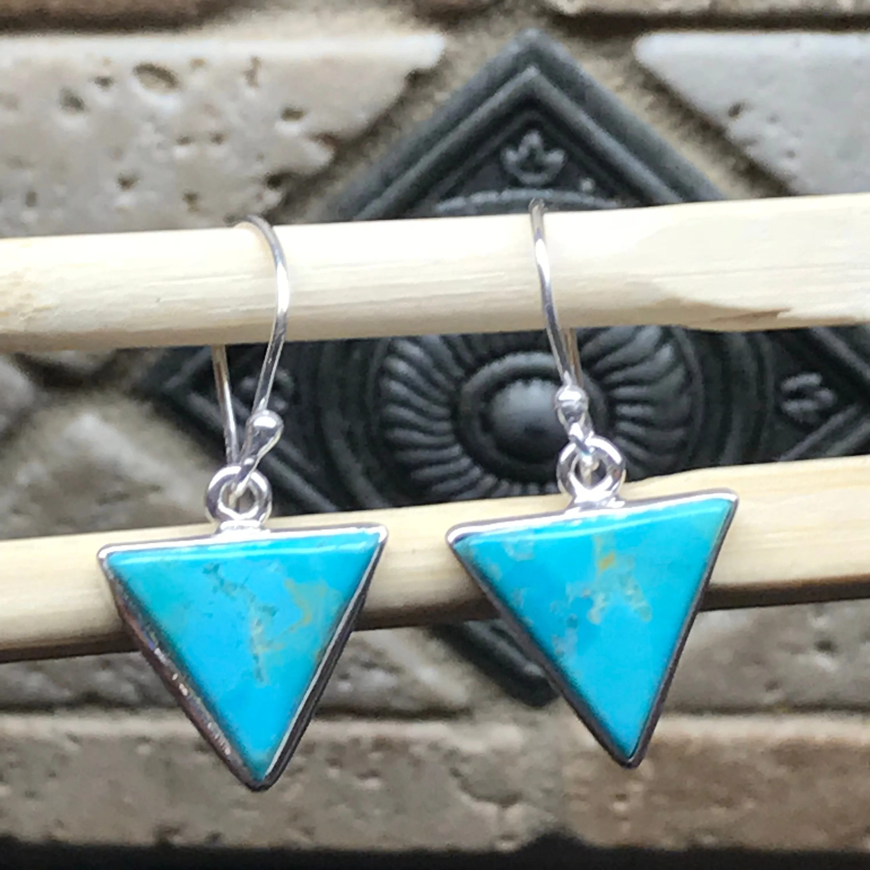 Natural Blue Mohave Turquoise 925 Solid Sterling Silver Earrings 25mm