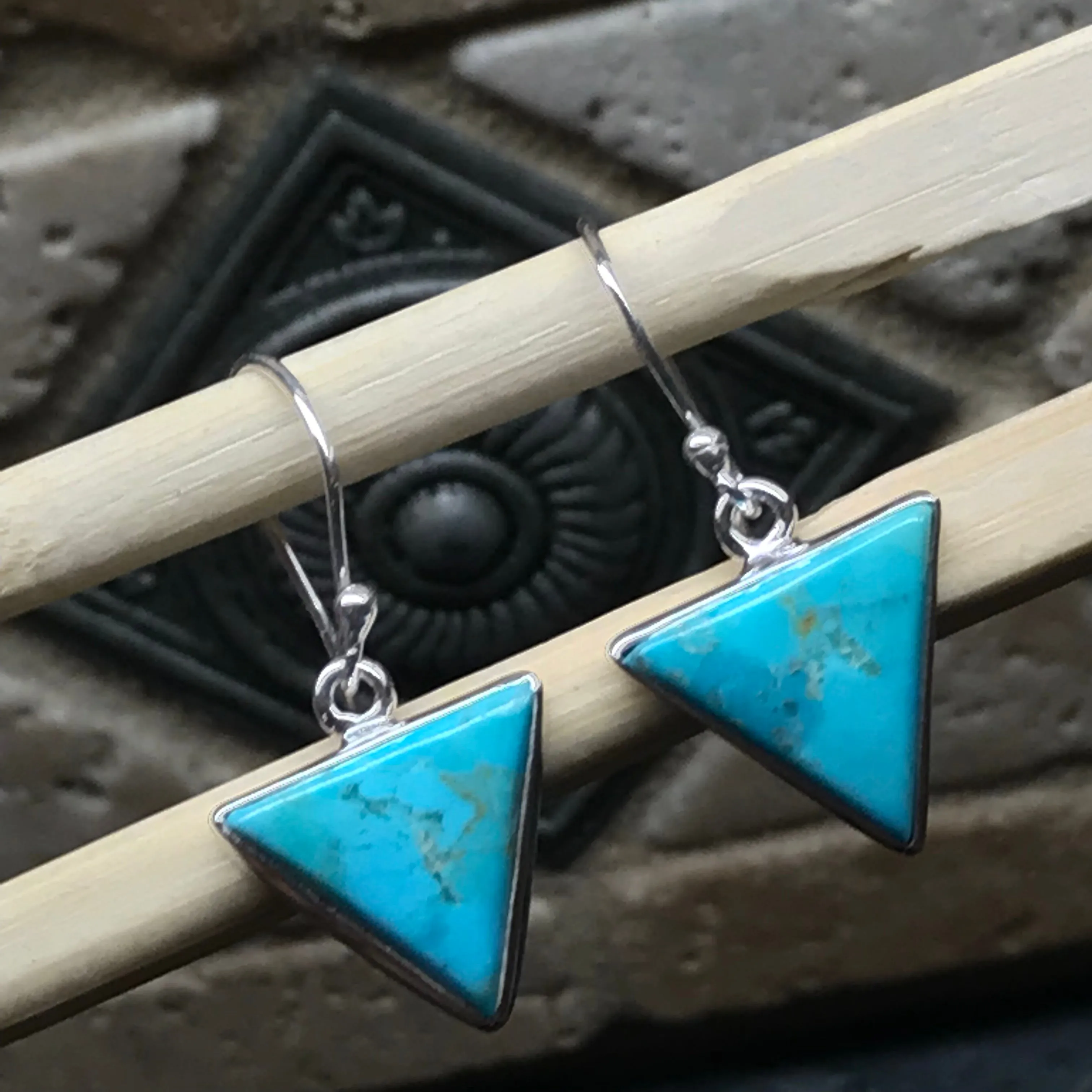 Natural Blue Mohave Turquoise 925 Solid Sterling Silver Earrings 25mm