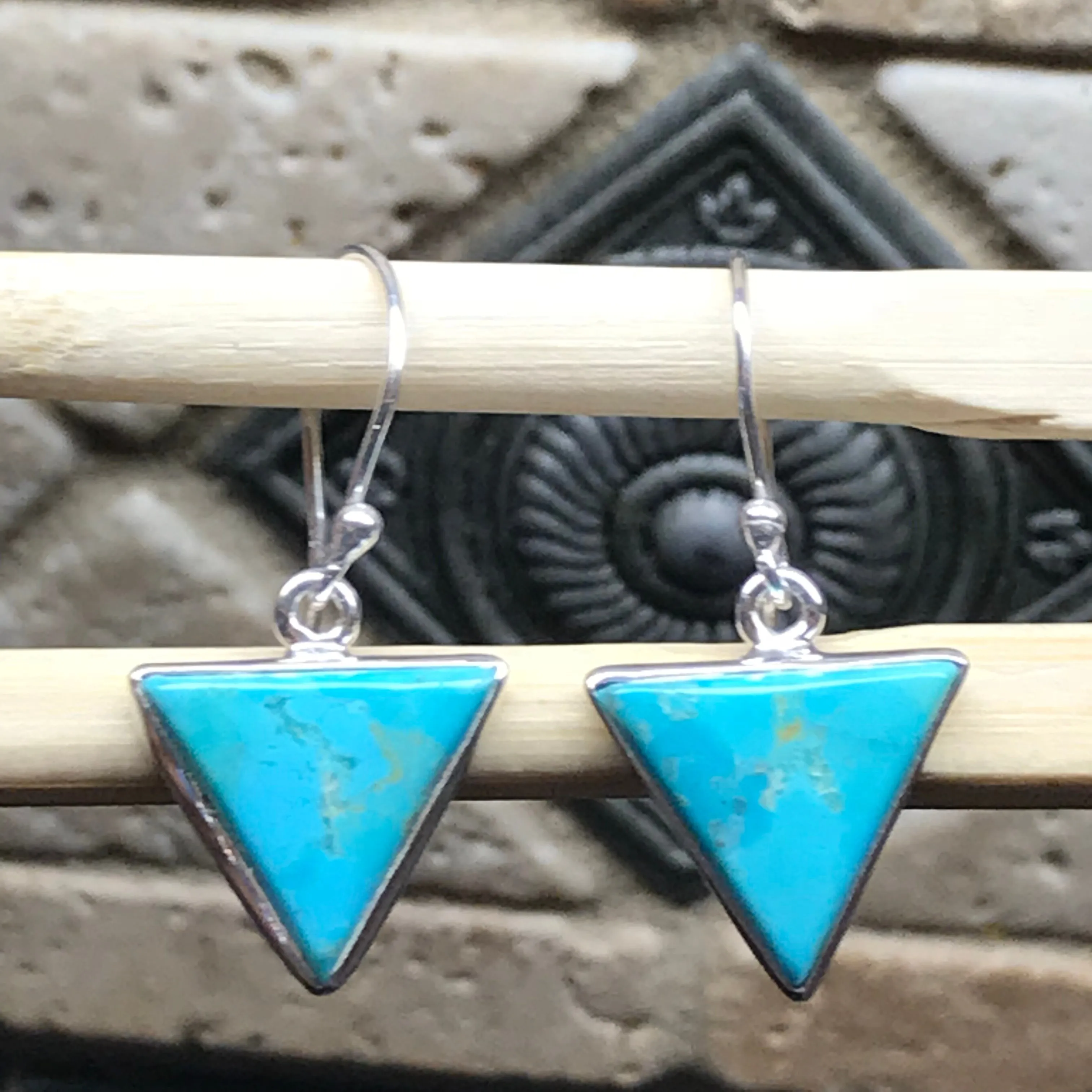 Natural Blue Mohave Turquoise 925 Solid Sterling Silver Earrings 25mm