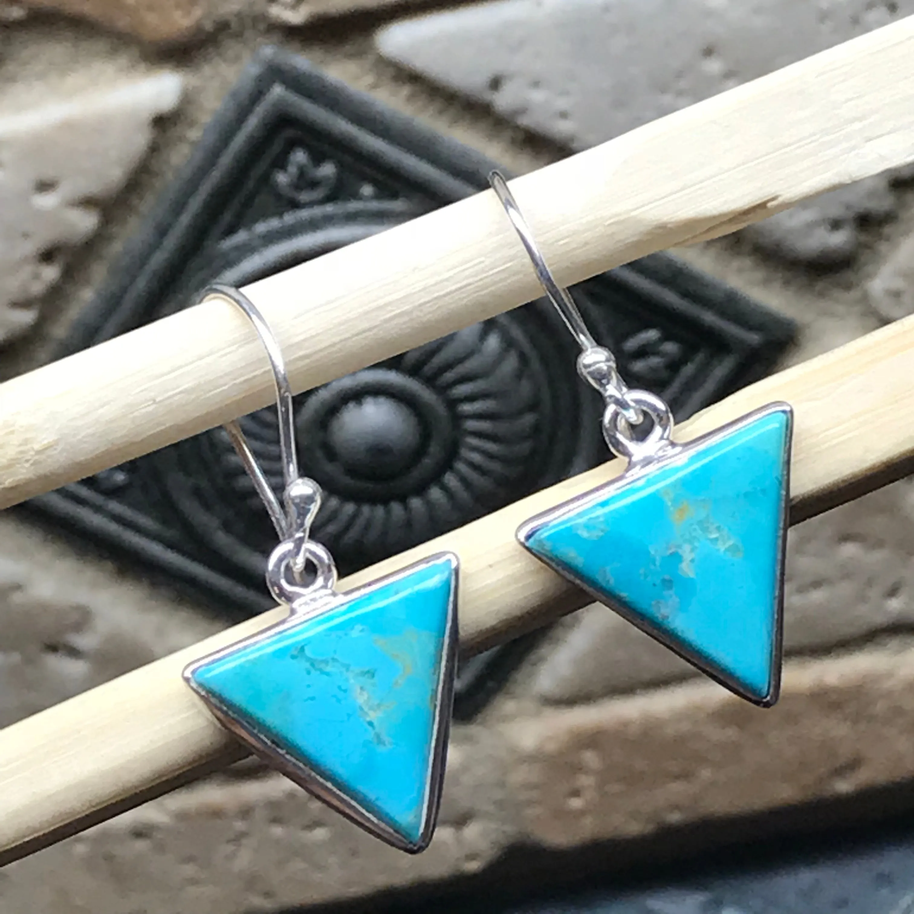 Natural Blue Mohave Turquoise 925 Solid Sterling Silver Earrings 25mm