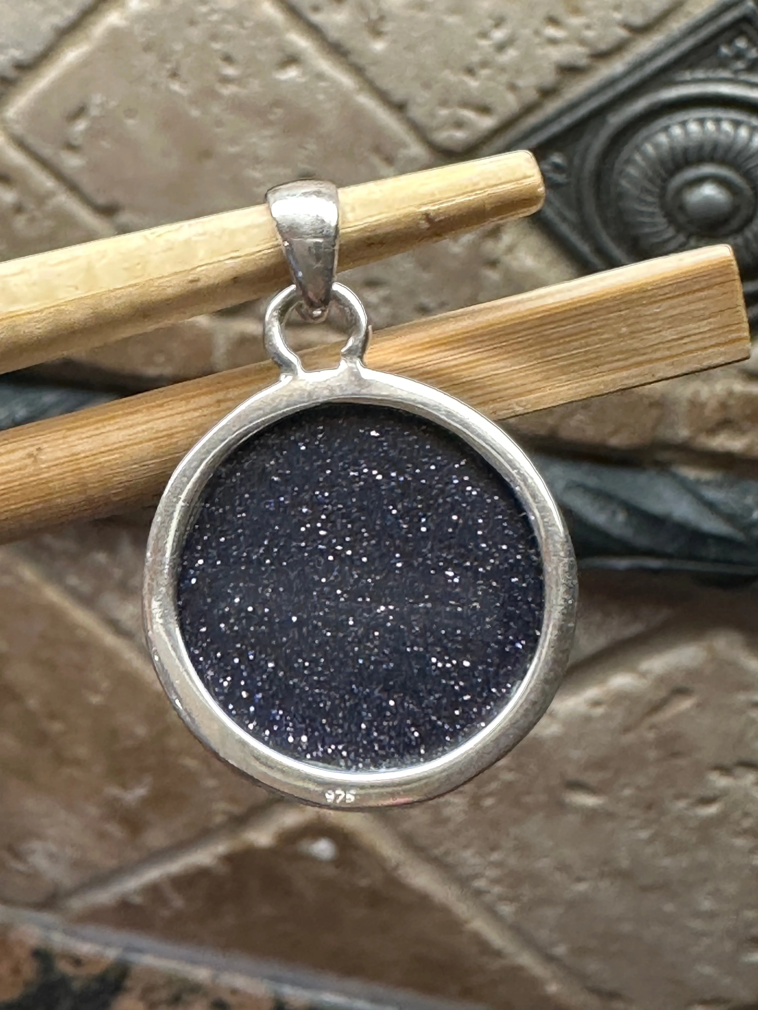 Natural Blue Sun Sitara 925 Solid Sterling Silver Pendant 30mm