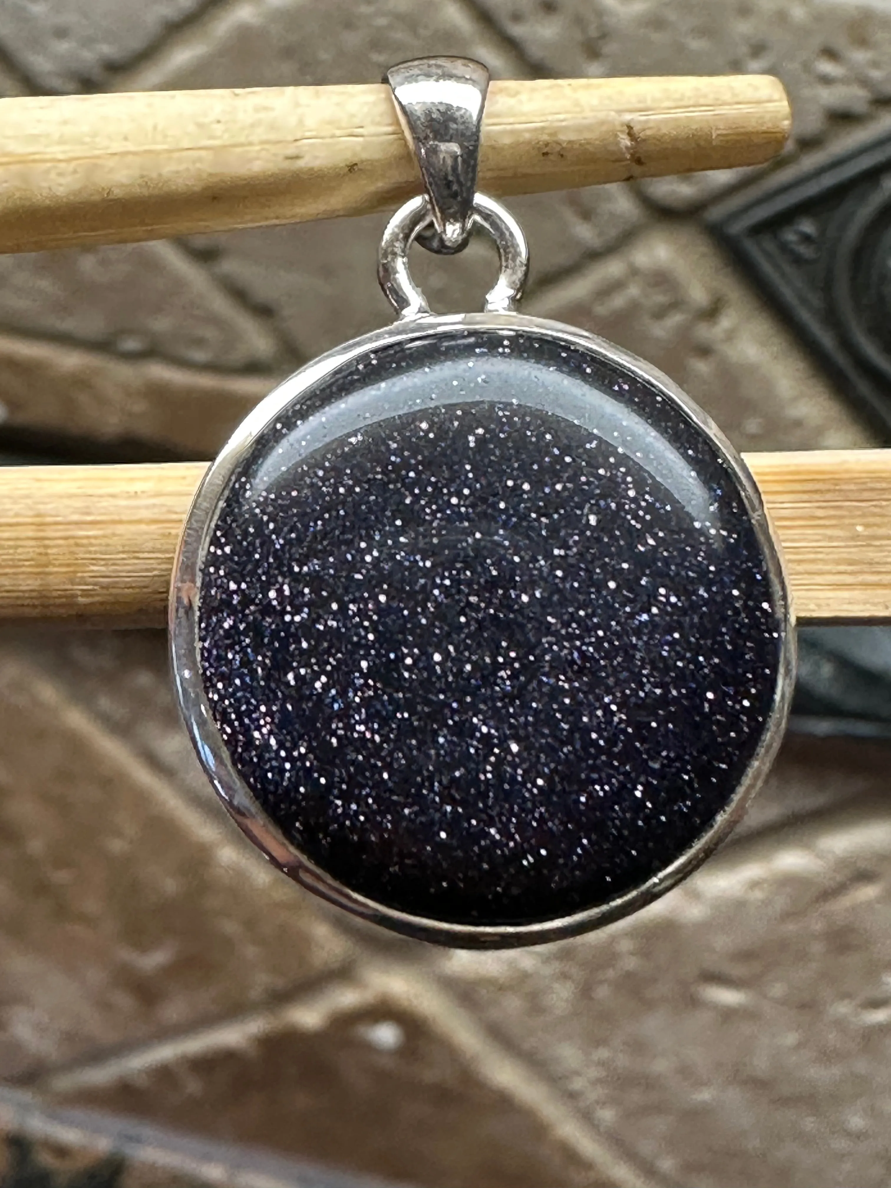 Natural Blue Sun Sitara 925 Solid Sterling Silver Pendant 30mm