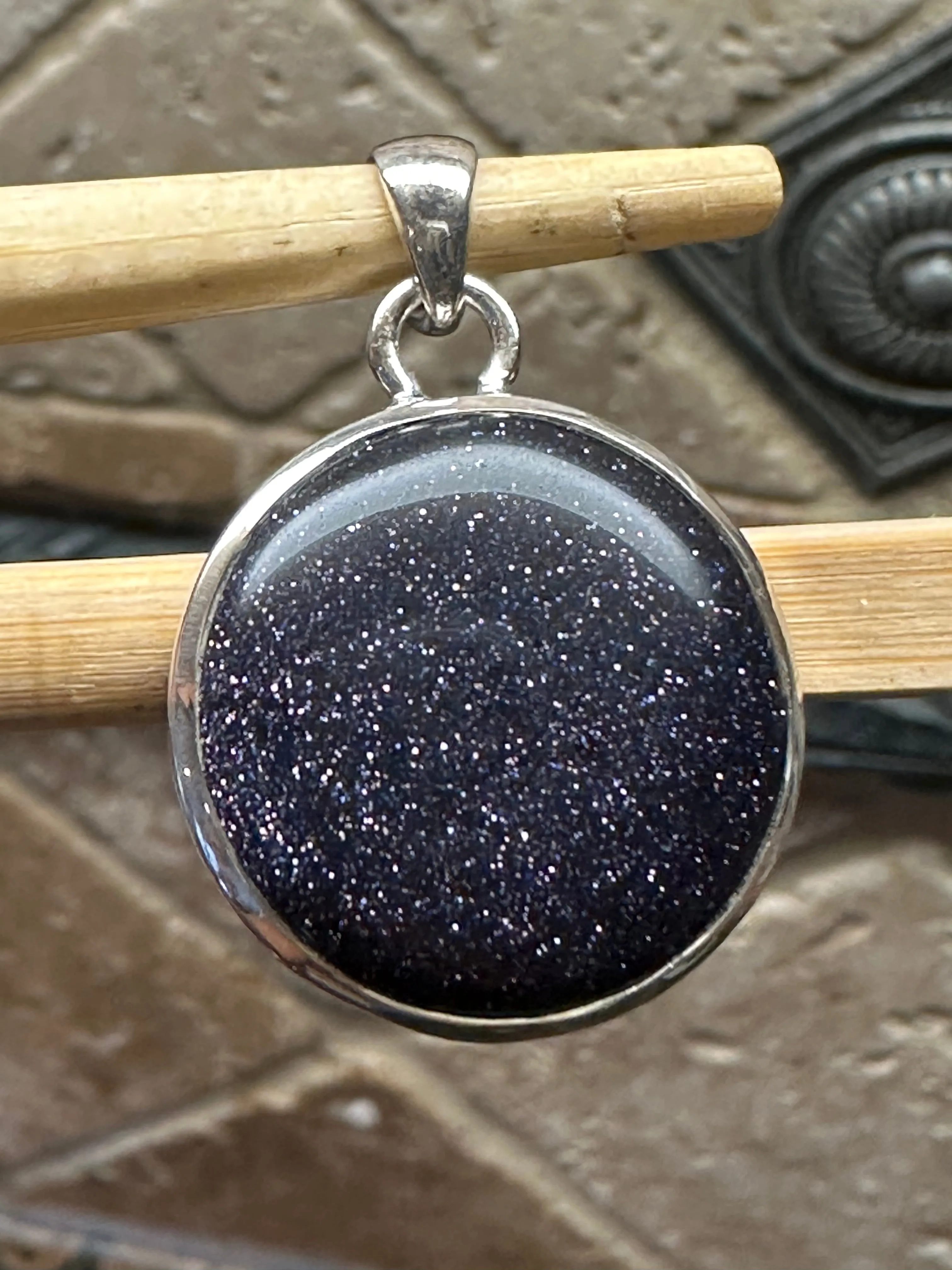 Natural Blue Sun Sitara 925 Solid Sterling Silver Pendant 30mm