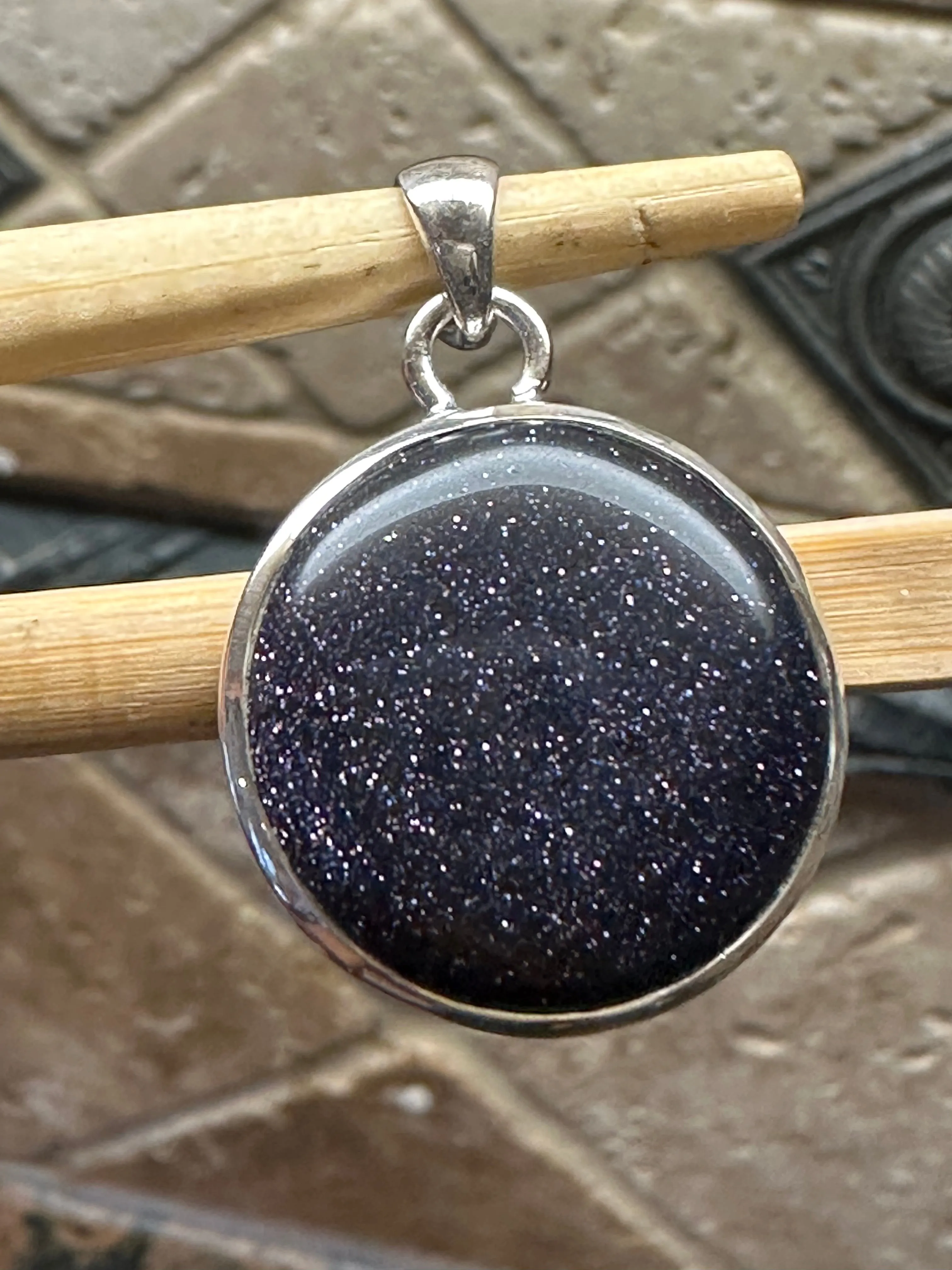 Natural Blue Sun Sitara 925 Solid Sterling Silver Pendant 30mm