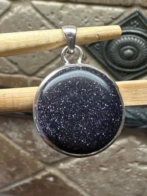 Natural Blue Sun Sitara 925 Solid Sterling Silver Pendant 30mm