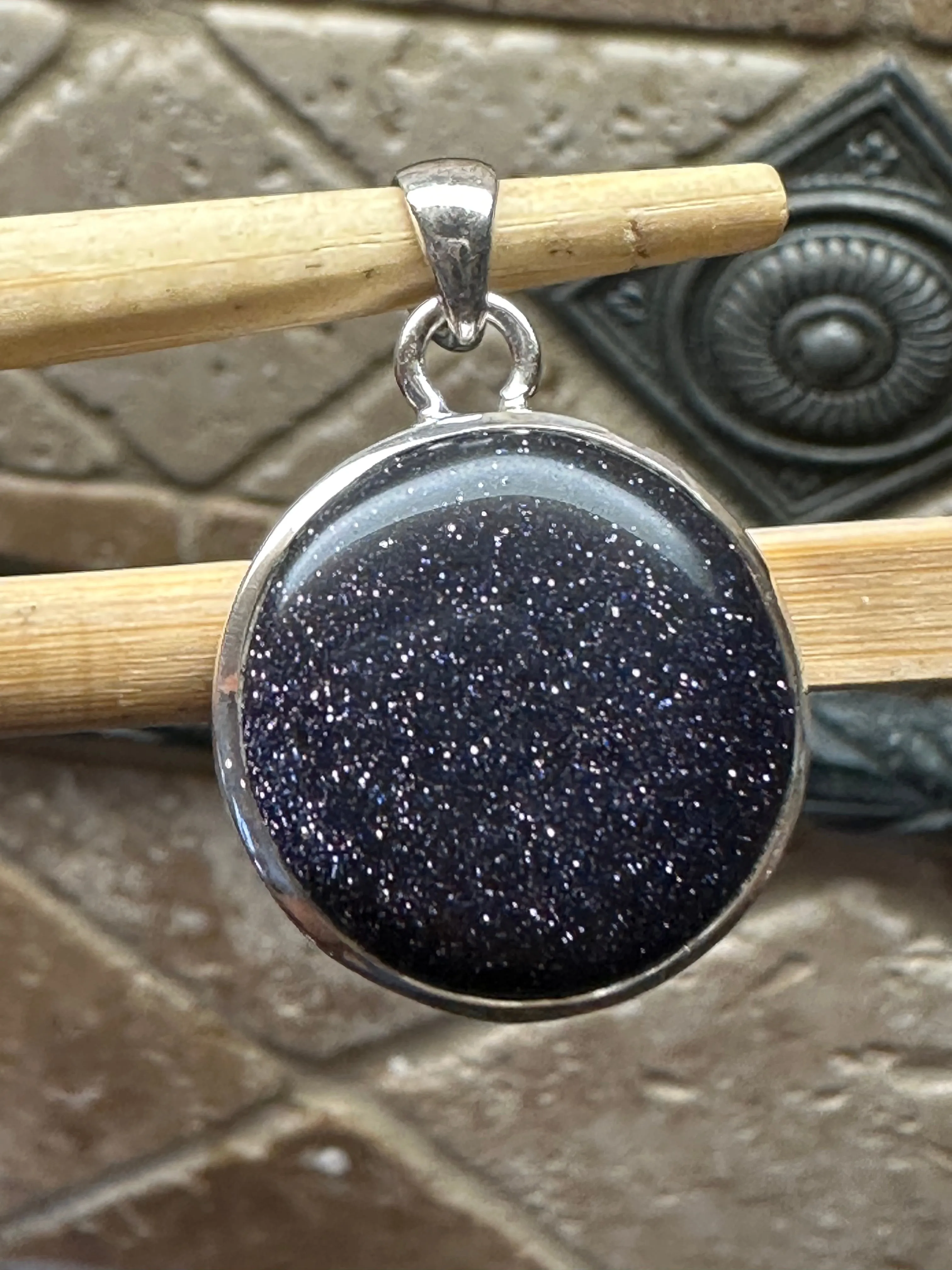 Natural Blue Sun Sitara 925 Solid Sterling Silver Pendant 30mm