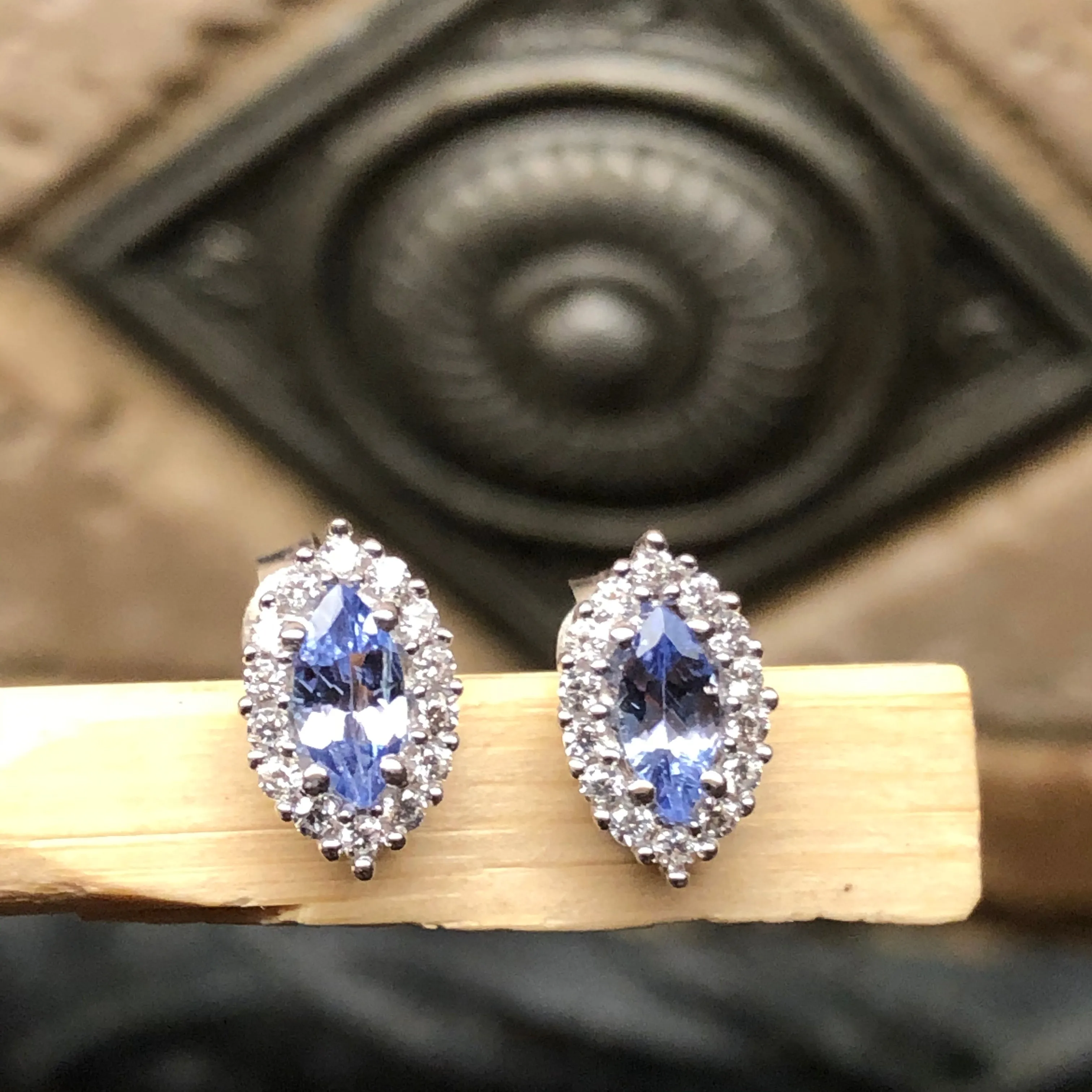 Natural Blue Tanzanite 925 Solid Sterling Silver Earrings 10mm
