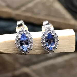 Natural Blue Tanzanite 925 Solid Sterling Silver Earrings 10mm