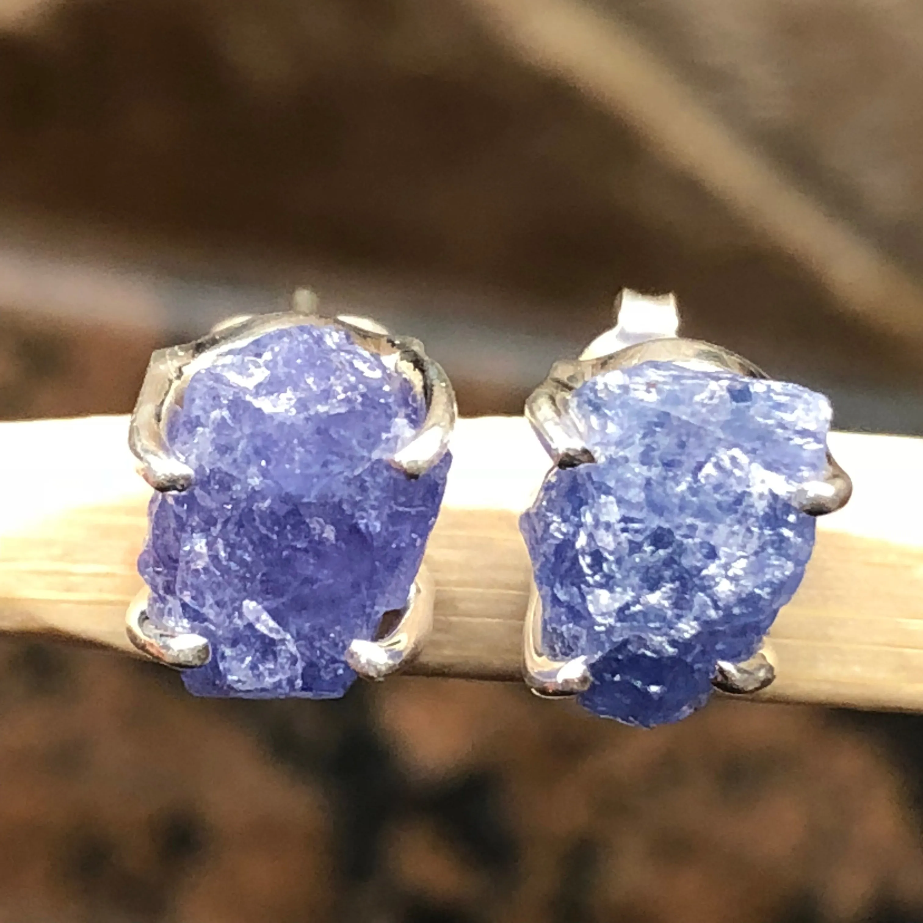 Natural Blue Tanzanite 925 Solid Sterling Silver Earrings 10mm