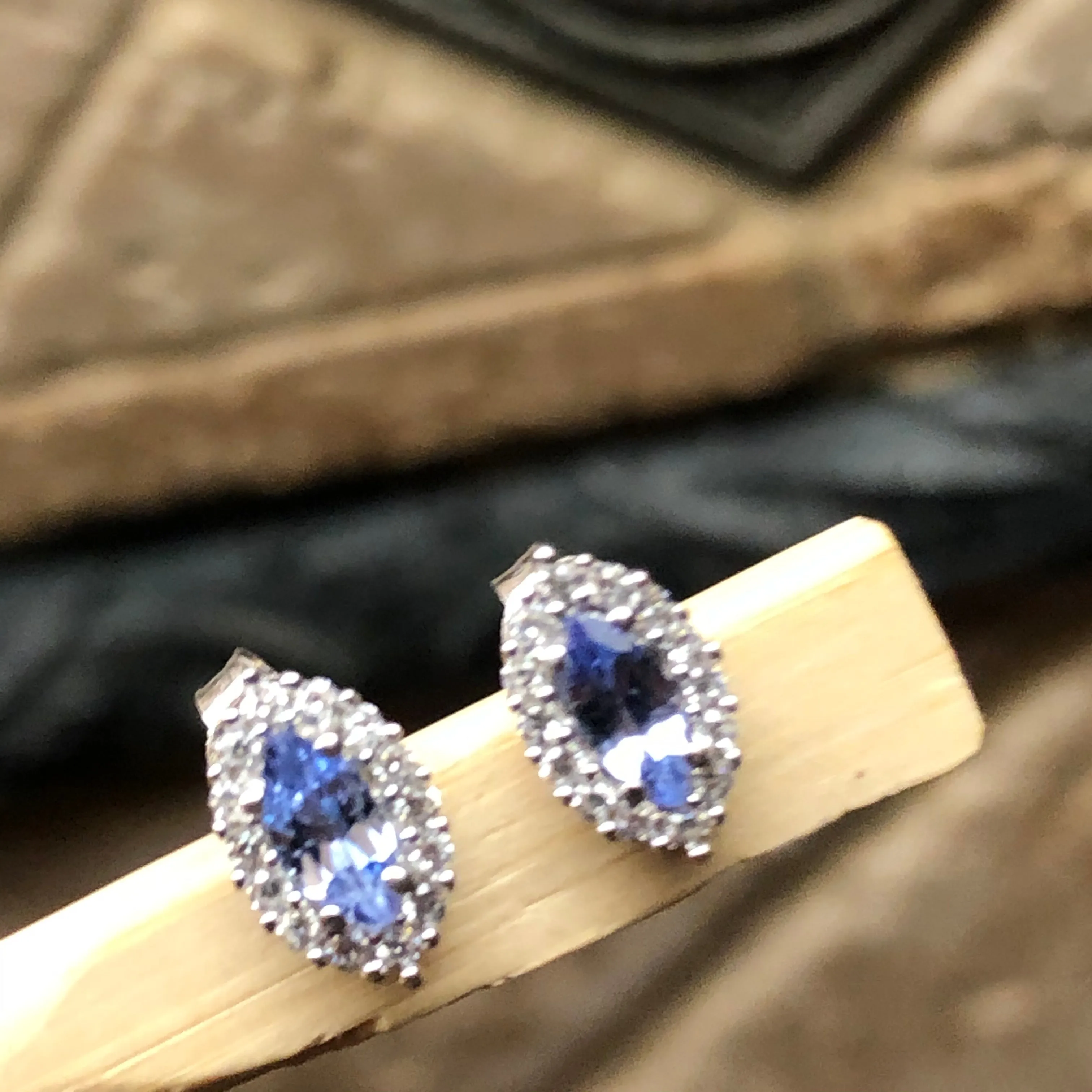 Natural Blue Tanzanite 925 Solid Sterling Silver Earrings 10mm