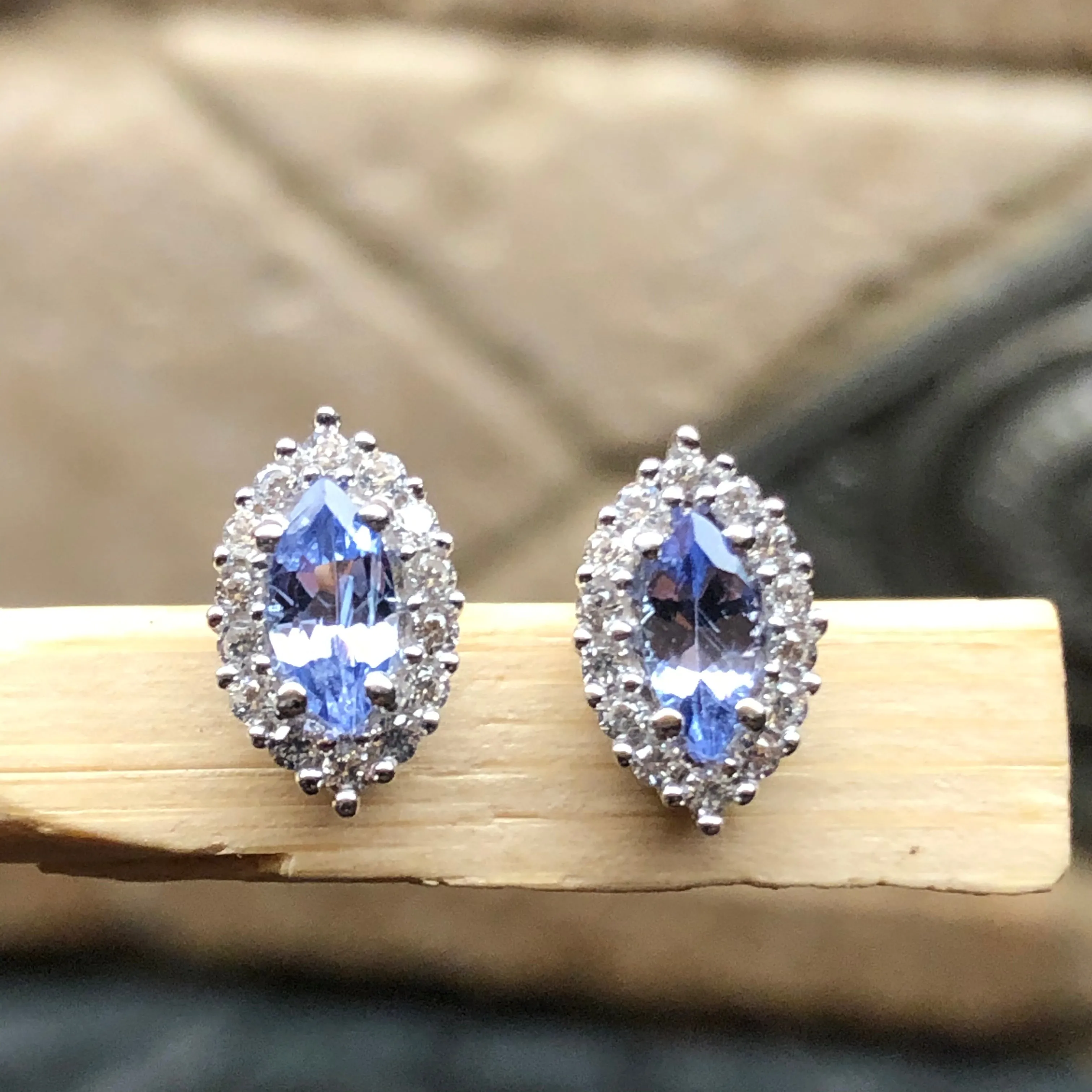 Natural Blue Tanzanite 925 Solid Sterling Silver Earrings 10mm