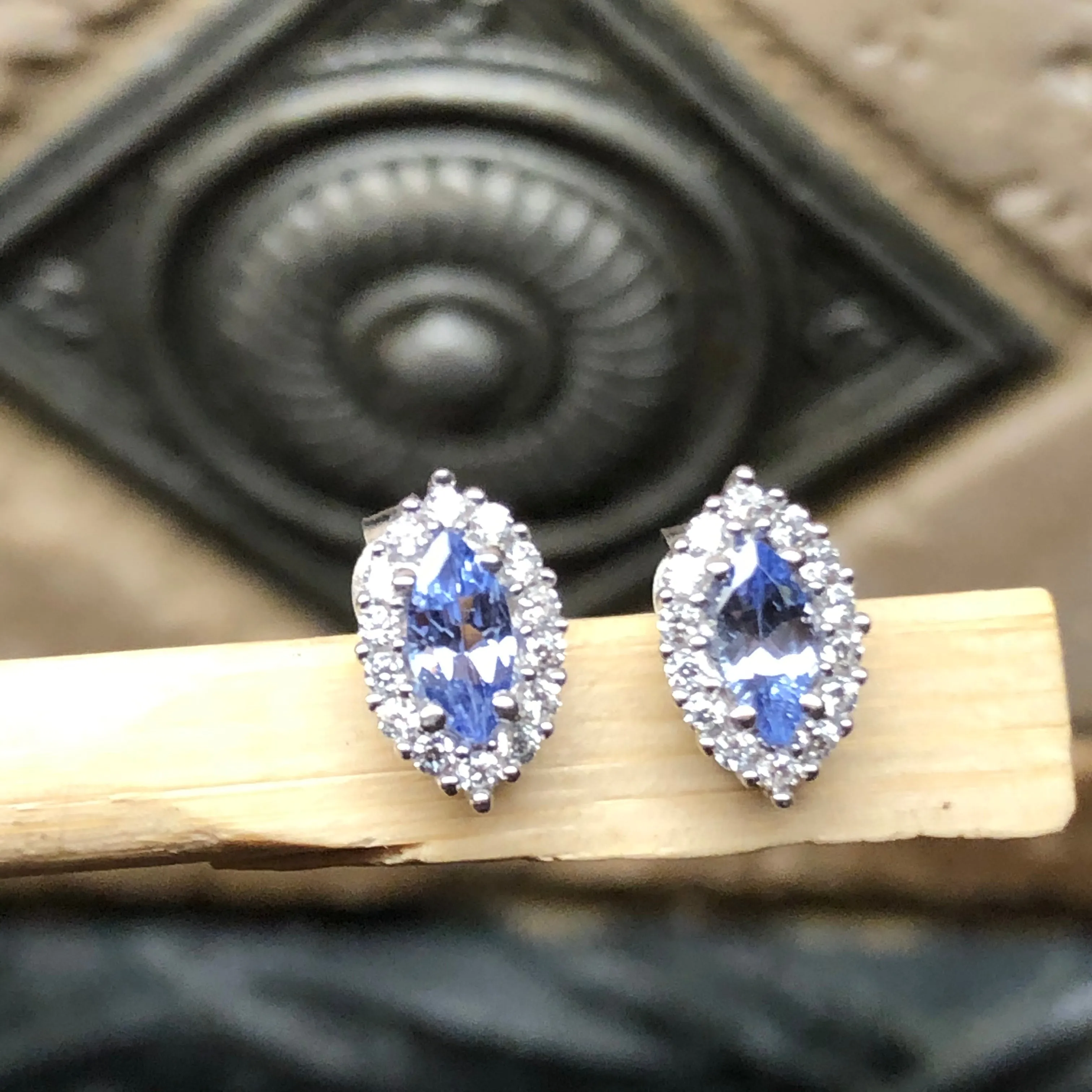 Natural Blue Tanzanite 925 Solid Sterling Silver Earrings 10mm
