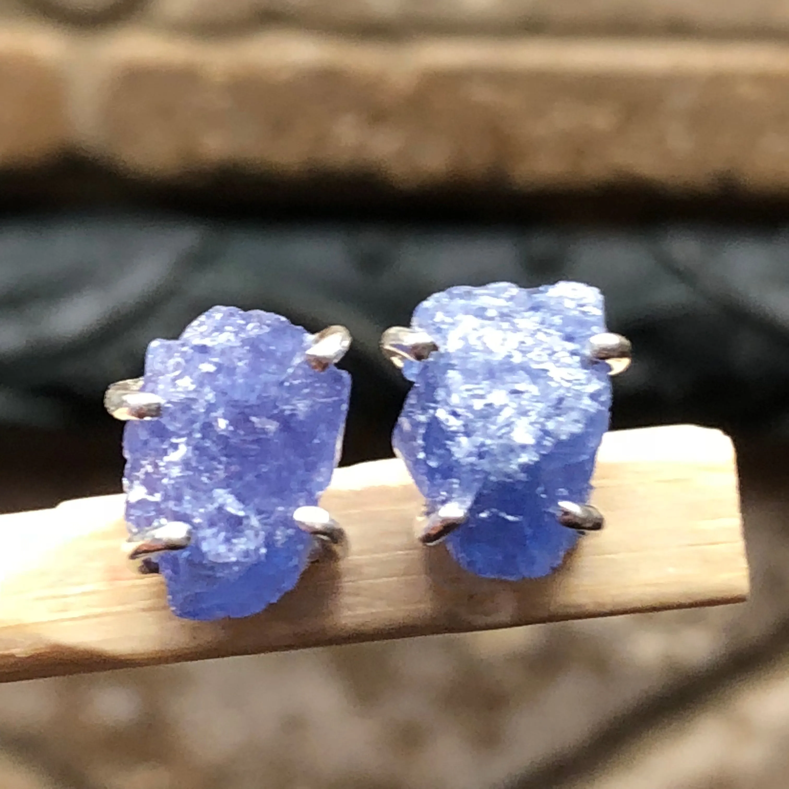 Natural Blue Tanzanite 925 Solid Sterling Silver Earrings 10mm