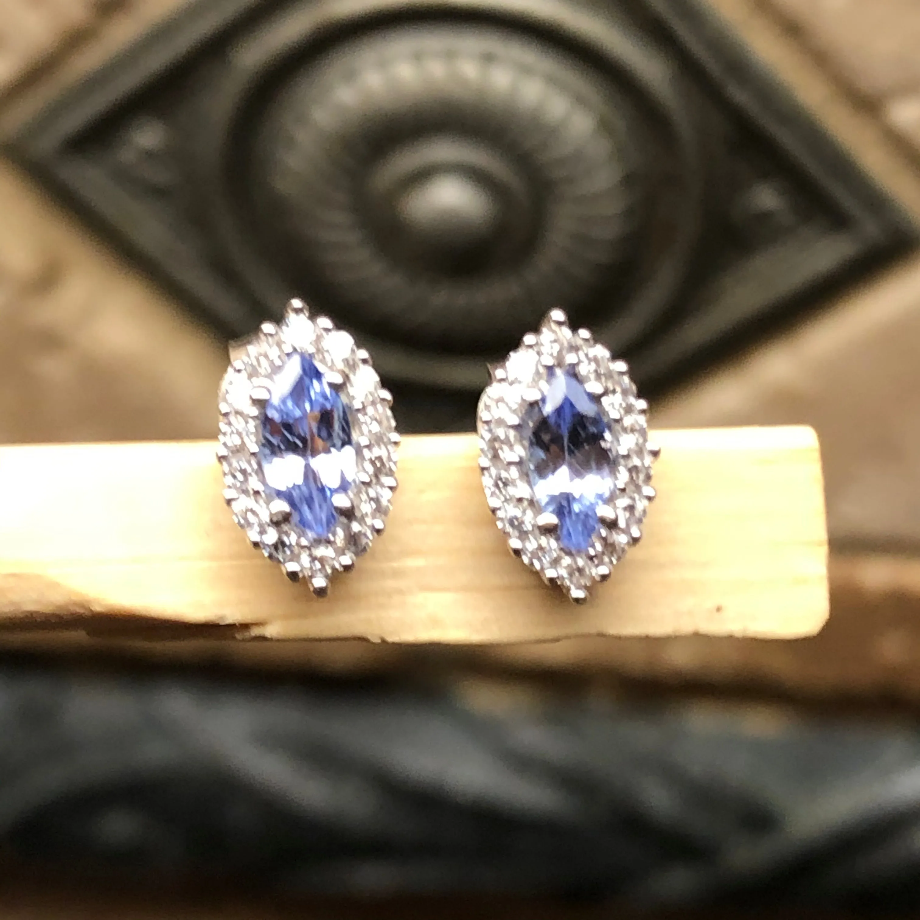 Natural Blue Tanzanite 925 Solid Sterling Silver Earrings 10mm