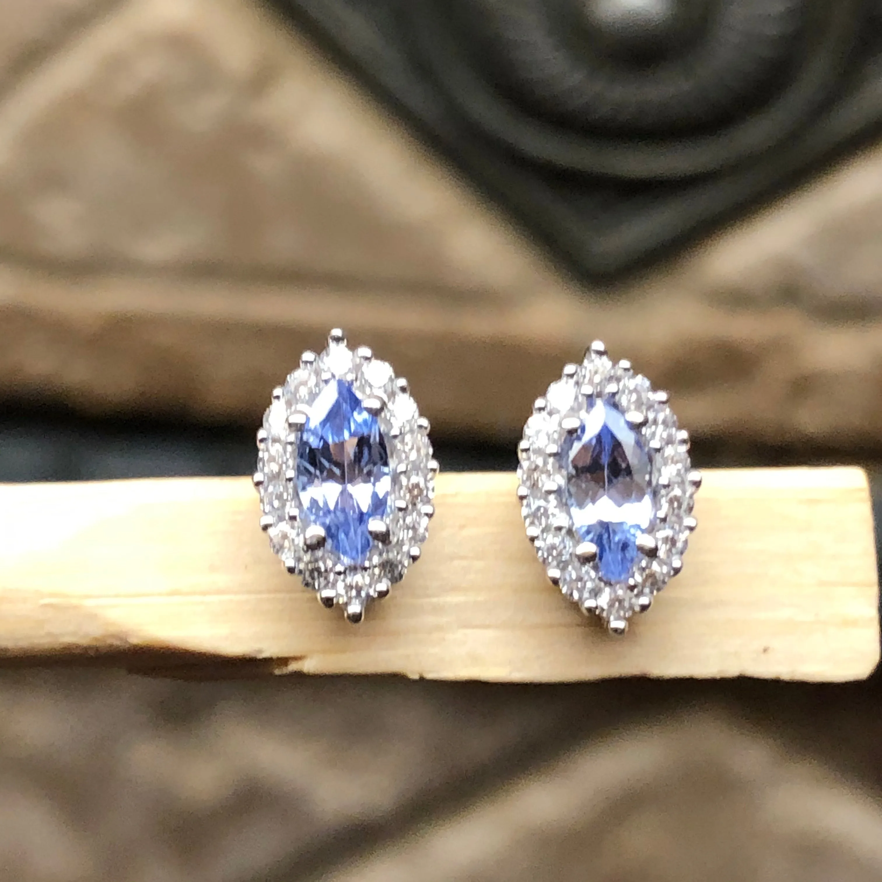 Natural Blue Tanzanite 925 Solid Sterling Silver Earrings 10mm