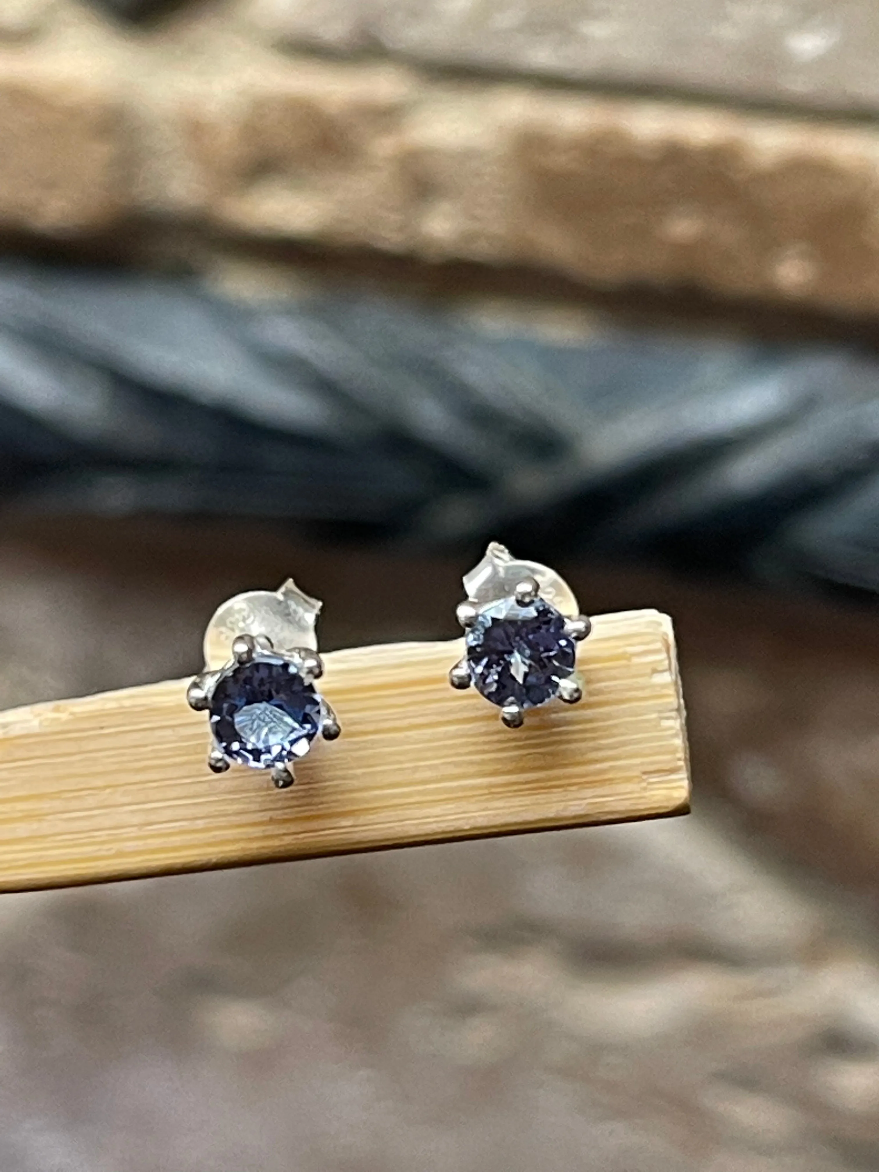 Natural Blue Tanzanite 925 Solid Sterling Silver Earrings 5mm