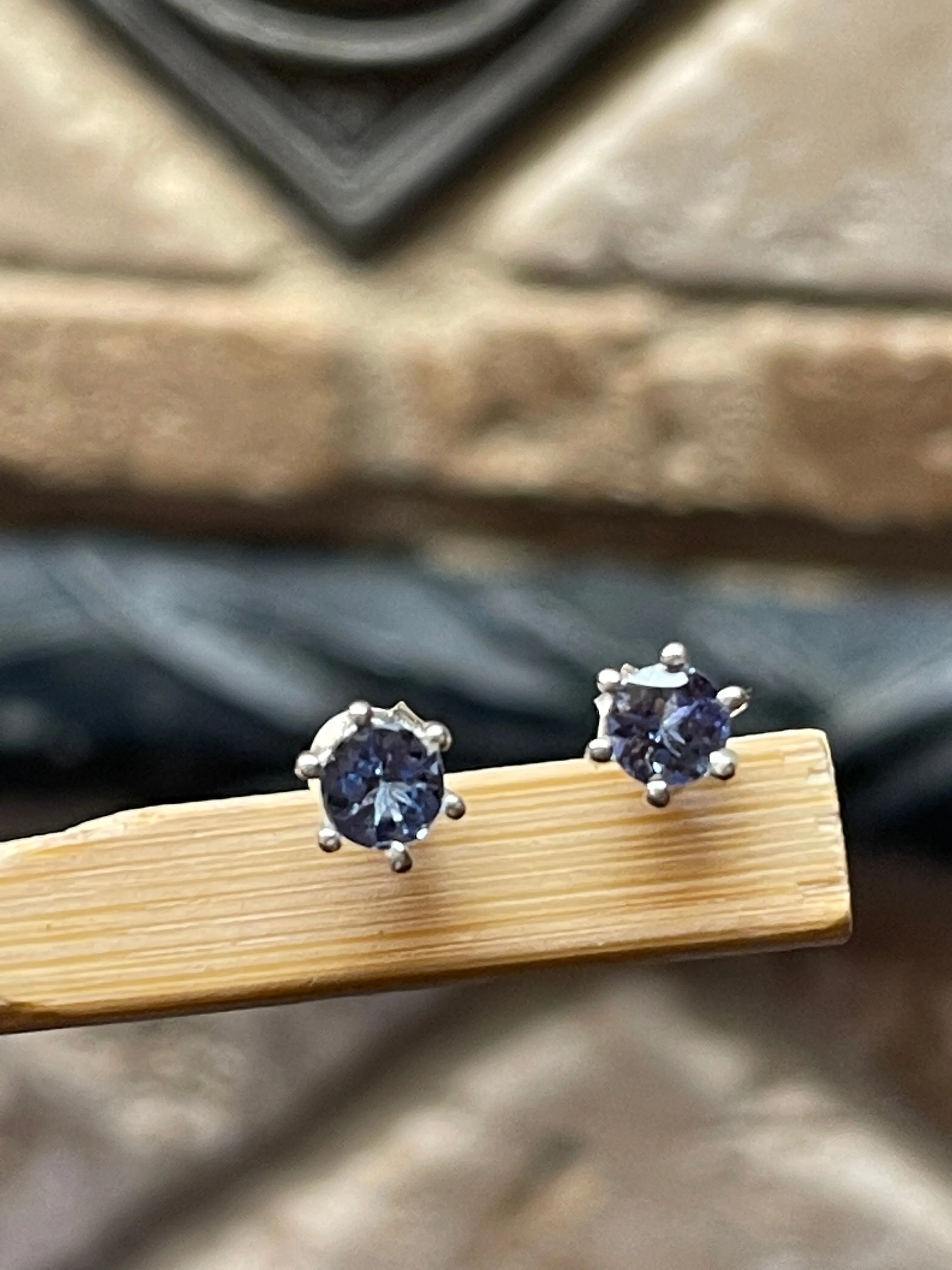Natural Blue Tanzanite 925 Solid Sterling Silver Earrings 5mm
